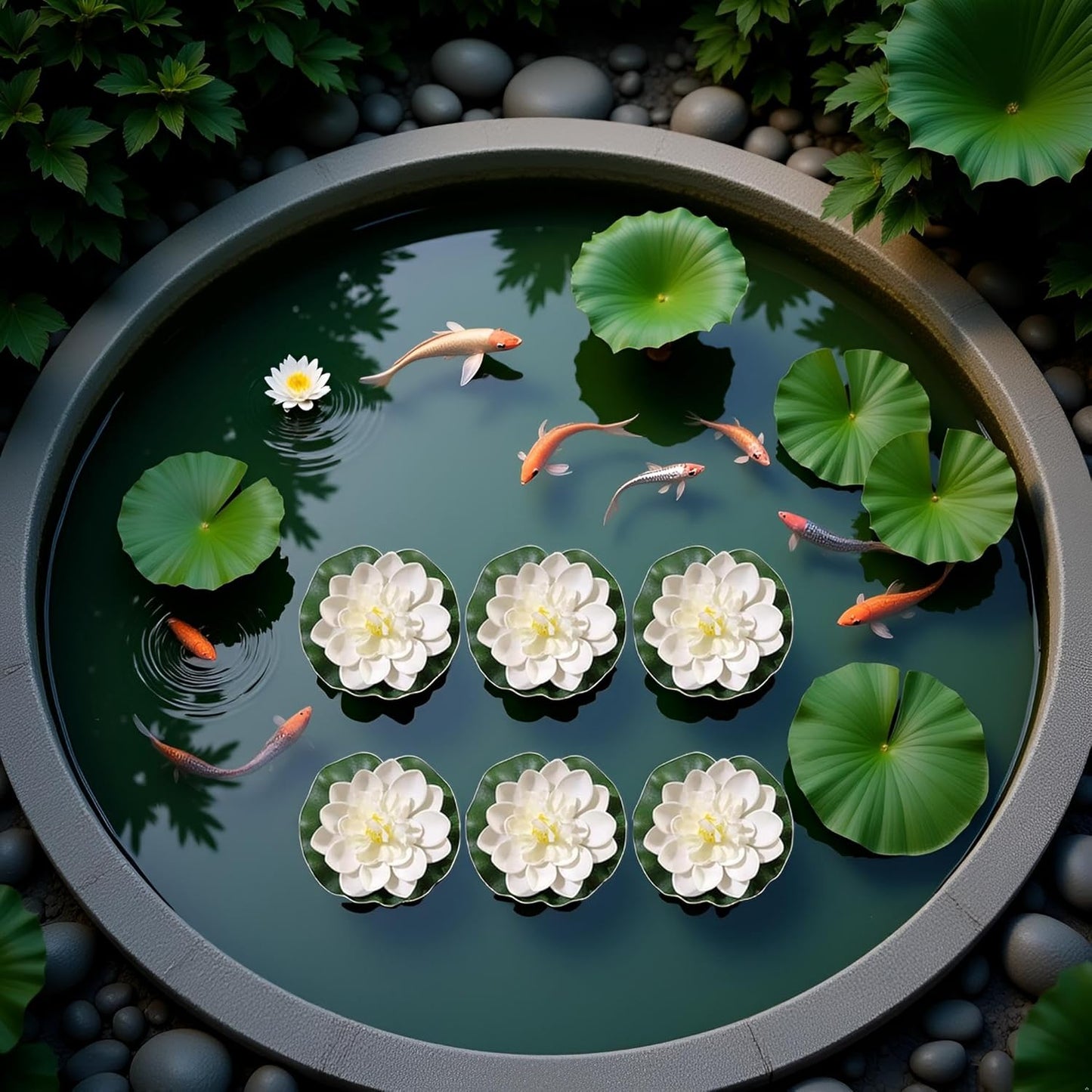 6 Pcs White Artificial Lotus Flowers Large Floating Lotus Faux Water Lily Flowers Fish Pond Artificial Plants with Artificial Lily Pads, Artificial Plants, Lotus Flower, Decorations