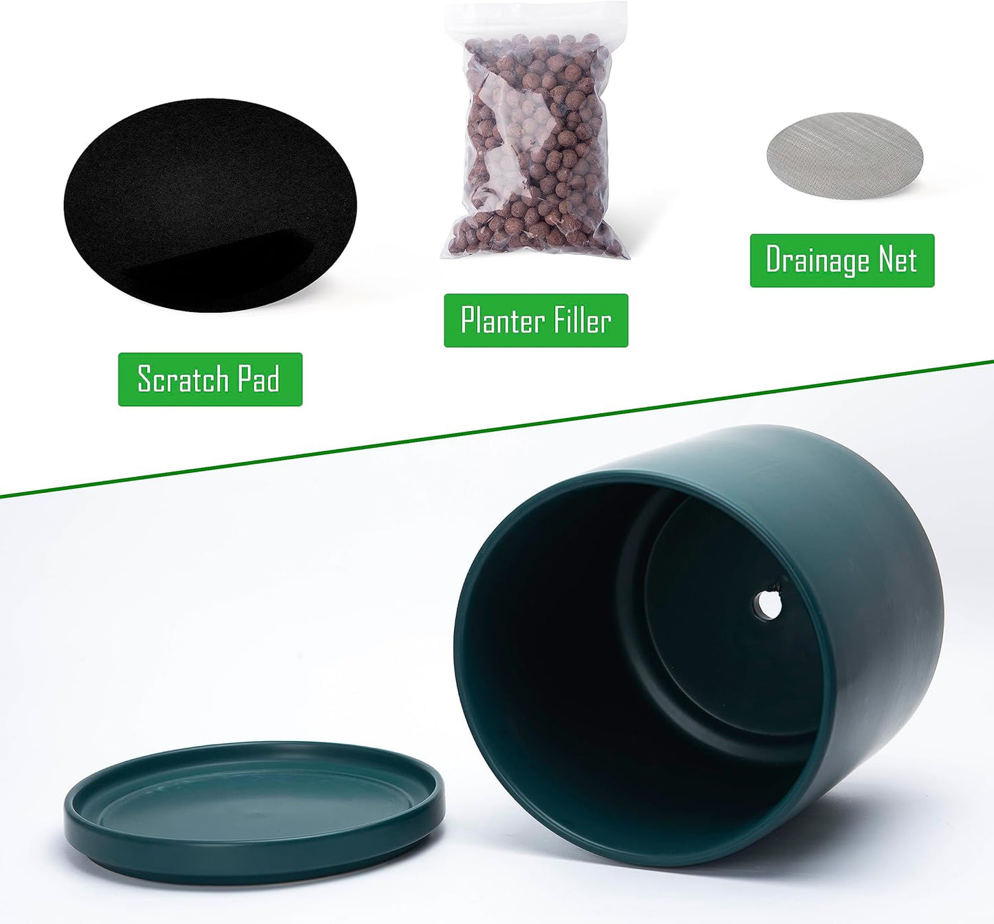 D'vine Dev Set of 2 Plants Pots, 10 Inch Ceramic Planter Pot for Plants with Drainage Hole and Saucer, Teal, 94-V-E-9