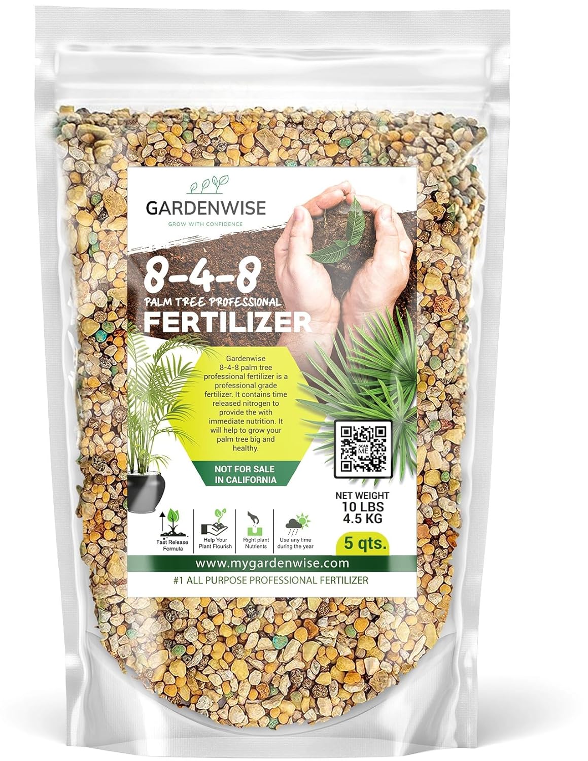 8-4-8 Professional Palm Tree Fertilizer Plant Food; for Indoor Potted Plants and Outdoor Landscape Palm Trees; Quick-Release Nitrogen Fertilizer and Continuous Feeding (5 QUARTS)