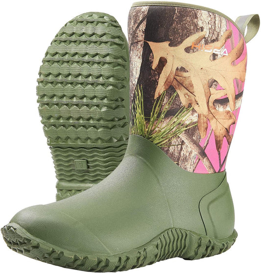HISEA Women's Rubber Garden Boots Waterproof Insulated Yard Gardening Shoes Mid Height for Mud Working Outdoor
