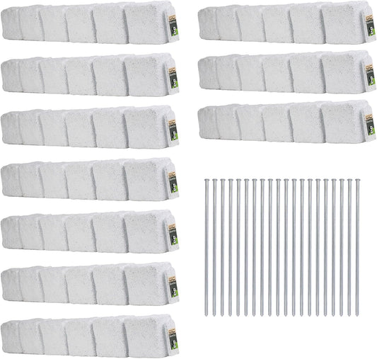 Beuta Landscape Edging | Garden Edging Border | Faux Stone Blocks for Lawn Edging, Flower Beds & Yard Edging – 10 Pack | Each Section Has 6 Blocks 48" L x 4" W x 6.5" H | 20 Spikes | Limewash