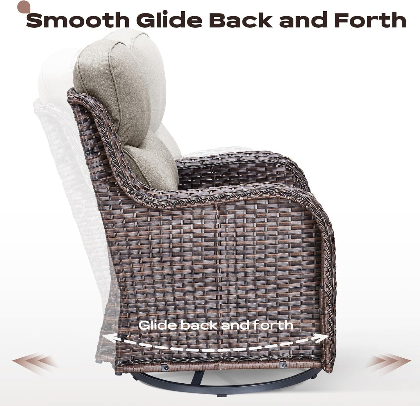 Wicker Outdoor Patio Furniture Set - 6 Piece Patio Conversation Sets with Swivel Rocker Chairs, Ottomans, Sofa and Table, 6 inch Cushions, Deep Seating, for Porch Deck Brown/Beige