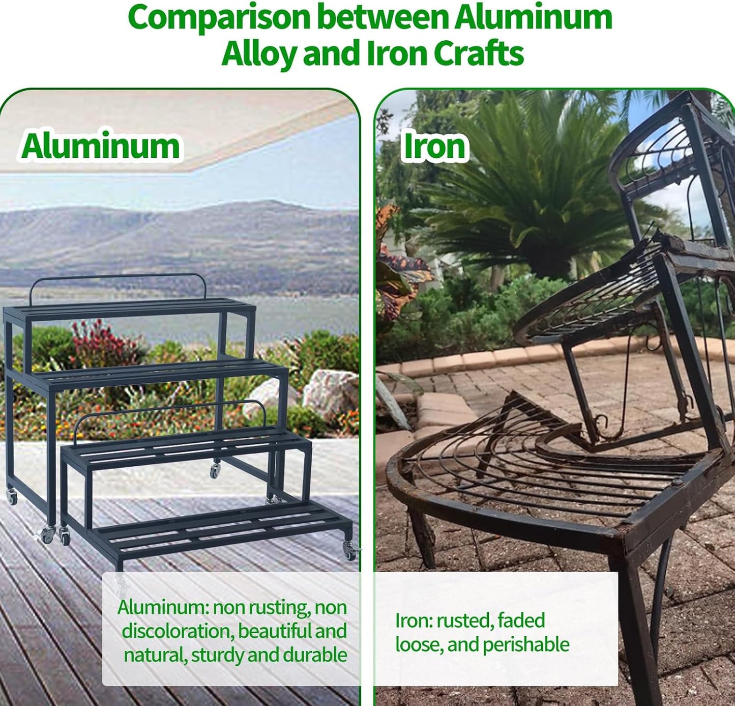 Metal Plant Stand for Outdoor Indoor, 4-Tier Aluminum Plant Stands, Multiple Plants Shelf with Universal Wheel, Flowers Pot Holder Rack for Lawn Garden Balcony Patio