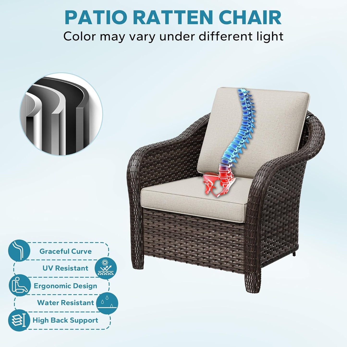 Patio PE Rattan Chairs Set of 2 with Cat Nest End Table, All-Weather & Steel Frame Outdoor Conversation Furniture Set with Washable Cushions for Garden, Bistro, Deck, Yard (Beige)