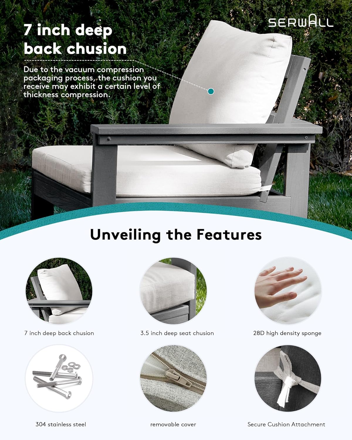 SERWALL HDPE Patio Sofa Set, 4-Piece Sectional Outdoor Furniture Set, All Weather Outdoor Couch Set Patio Furniture Set for Deck, Lawn, Grey Frame with Khaki Cushion