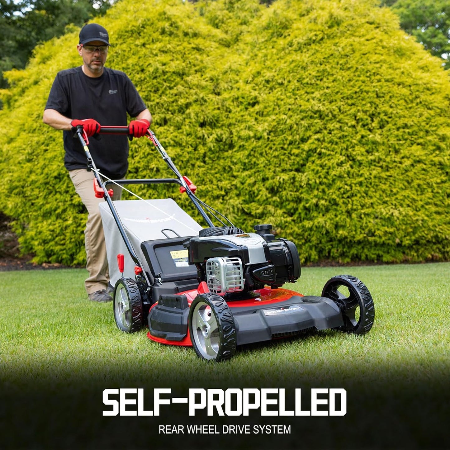 PowerSmart Self Propelled Gas Lawn Mower, 22-Inch with 140cc Briggs and Stratton E550 Engine 3-in-1 Rear-Wheel Drive Lawnmower with Bagging