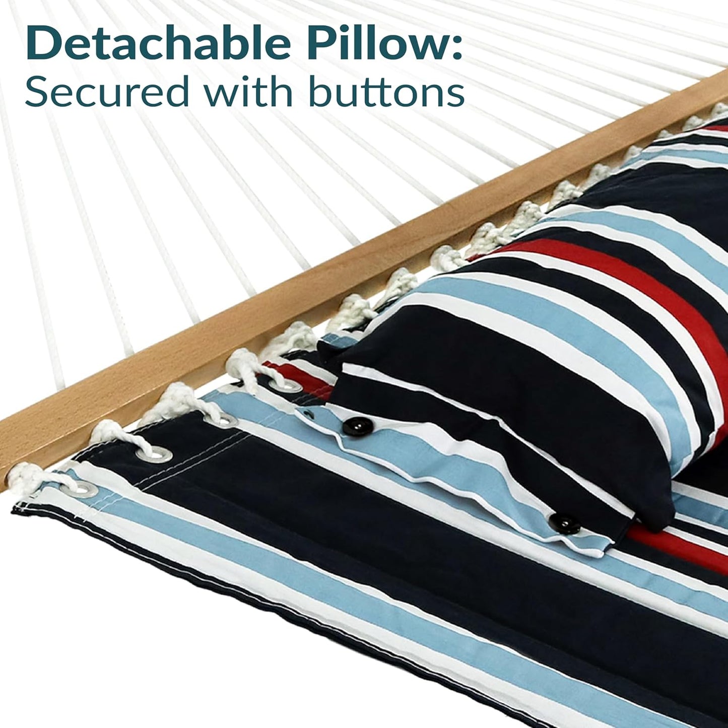 Sunnydaze Quilted Outdoor Hammock with Spreader Bars - Heavy-Duty 450-Pound Capacity Double Hammock for Outside - Nautical Stripe