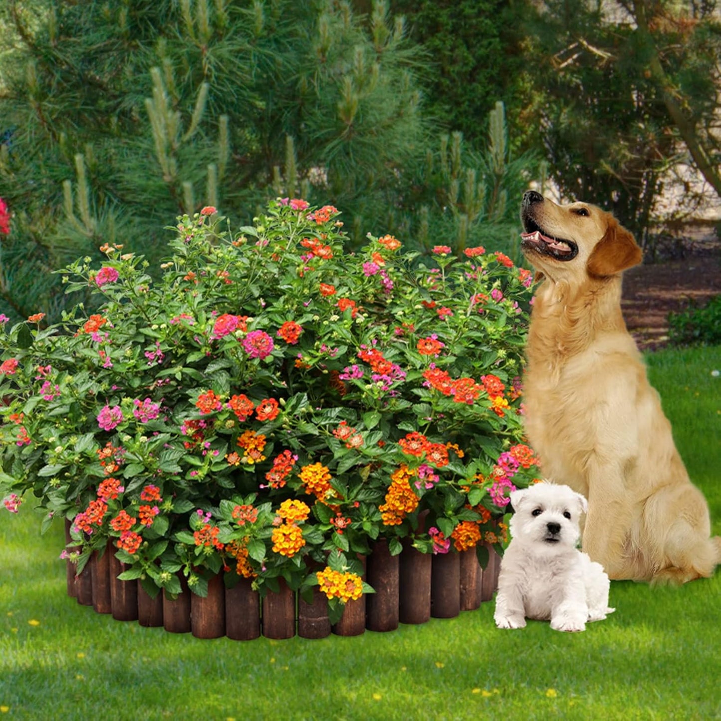 Worth Garden Log Rolls Edging - Wooden Short Fence Border - 6.5 in. H x 47 in. L Burnt Wood Finish Outdoor Garden Lawn Landscape Edging Flexible Decorative Heavy-Duty Tree Fence Border