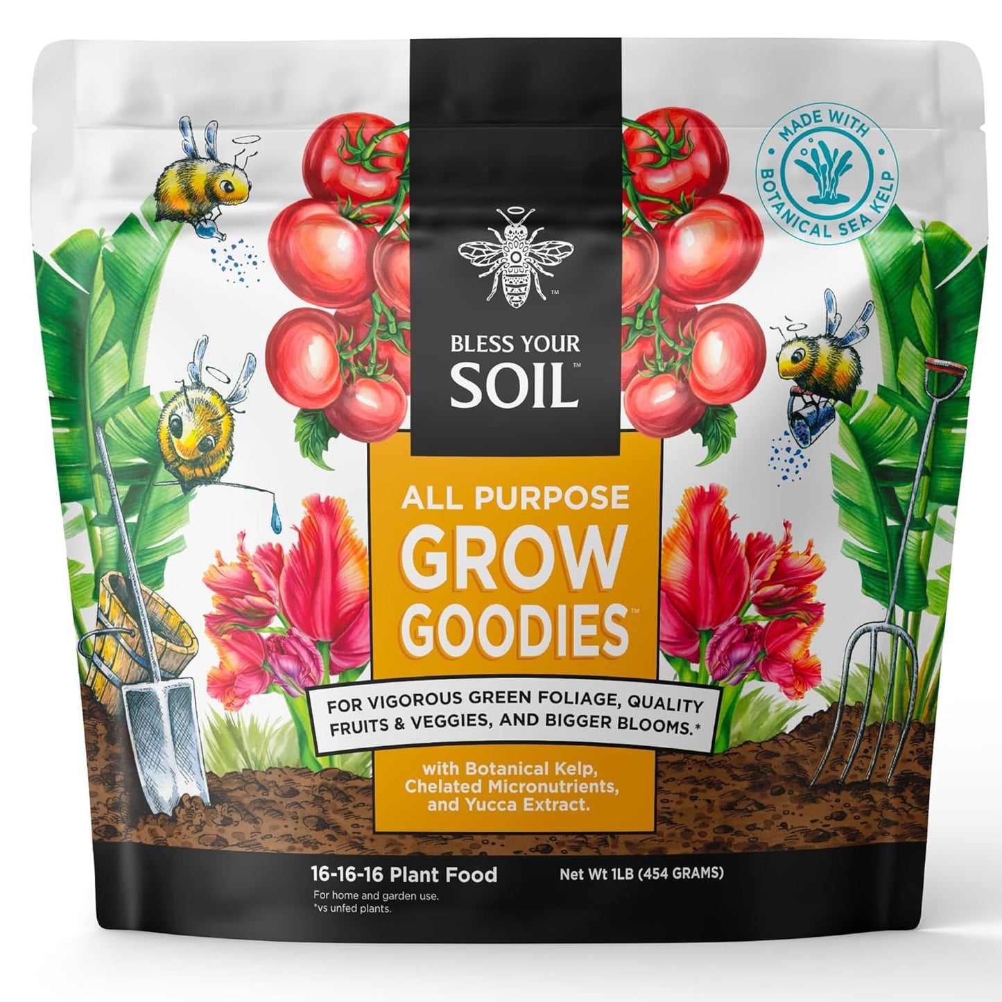 All Purpose Plant Food - Grow Goodies, High-Performance Fertilizer, Triple 16 NPK + Organic Superfoods and Micronutrients (Roses, Vegetables, Orchids, Tomatoes, Gardens, 1LB)