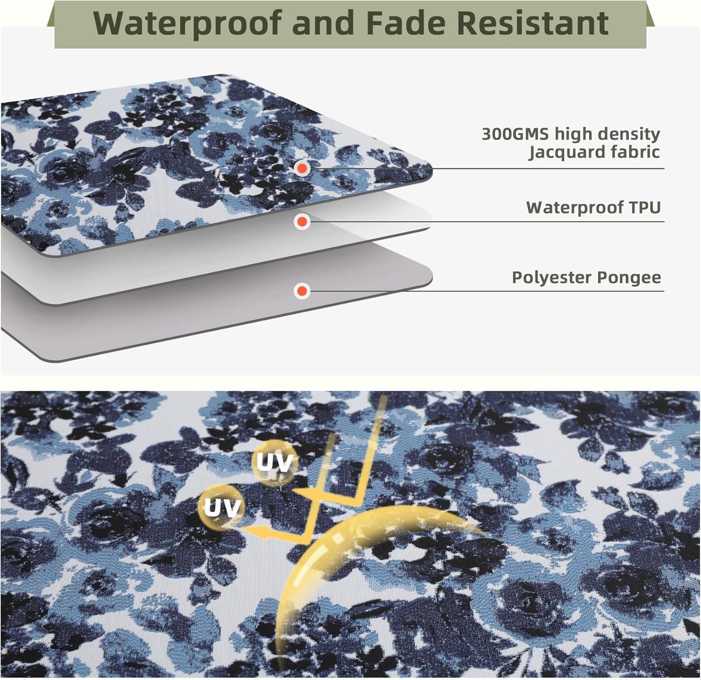 Favoyard Outdoor Seat Cushion 22 x 22 x 3 in Waterproof Pattern Fade Resistant Cover Removable Patio Furniture Cushions Deep Seat & Back Cushion Set with Adjustable Straps for Patio Chair Sofa Couch