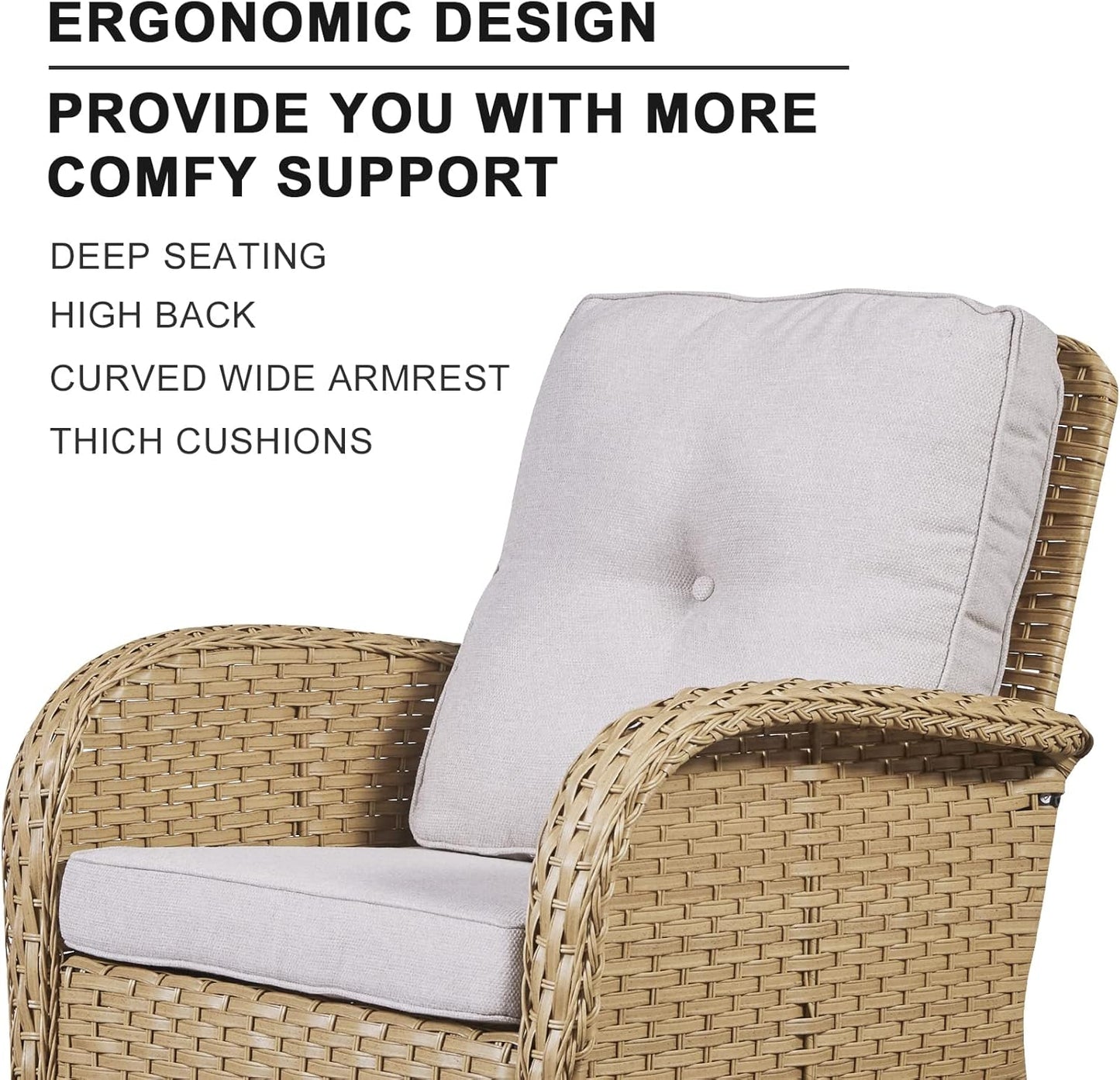 HUMMUH Patio Wicker Rocking Chairs Set of 2 Rattan Outdoor Rocking Chairs for Front Porch Garden Backyard Lawn Balcony Weather Rocker Chair with Side Table