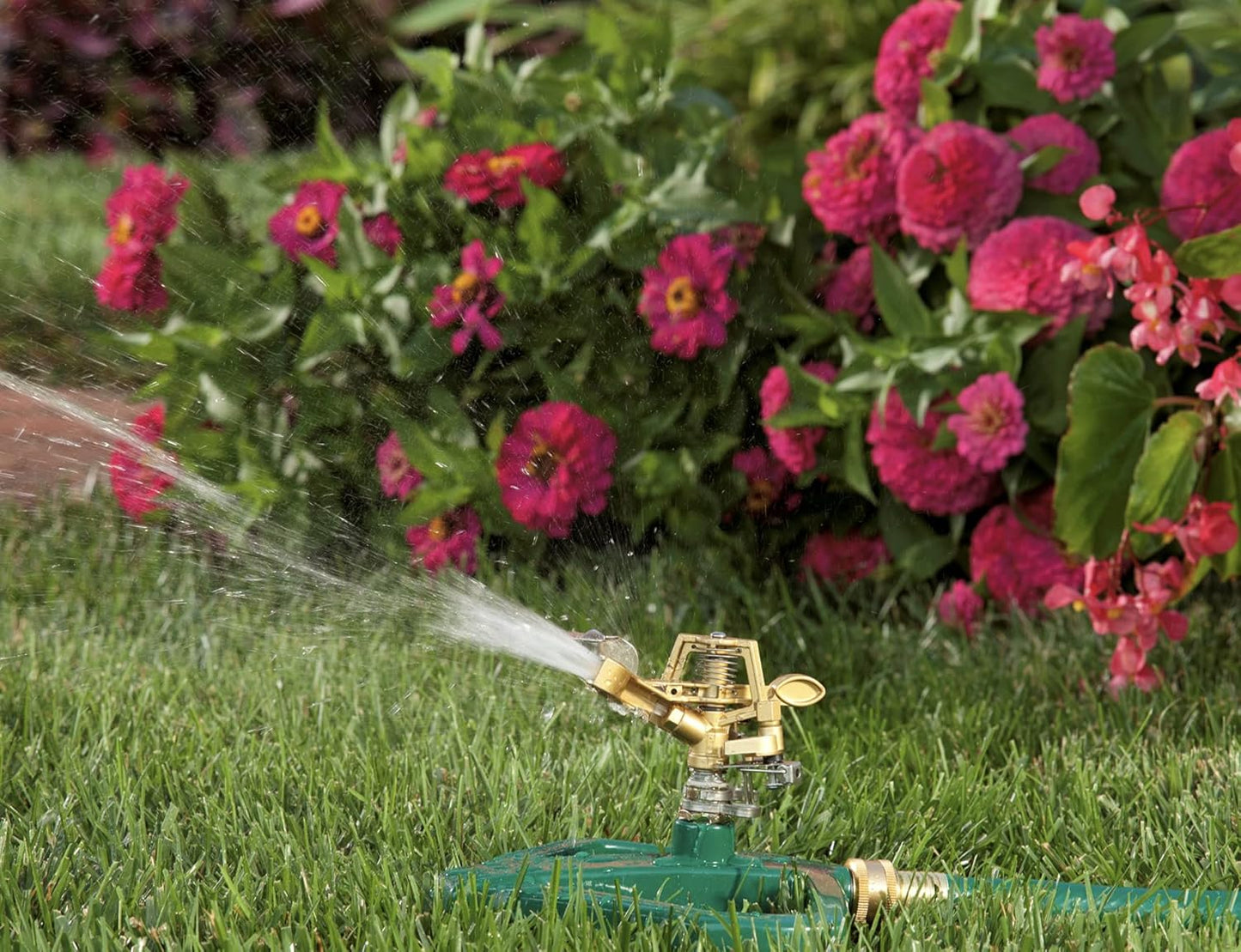 Rocky Mountain Goods Pulsating Impact Sprinkler with Metal Base - Up to 60’ Diameter Long Distance Spray for Large Yard/Garden/Large Areas - Adjustable Impact Sprinkler Head