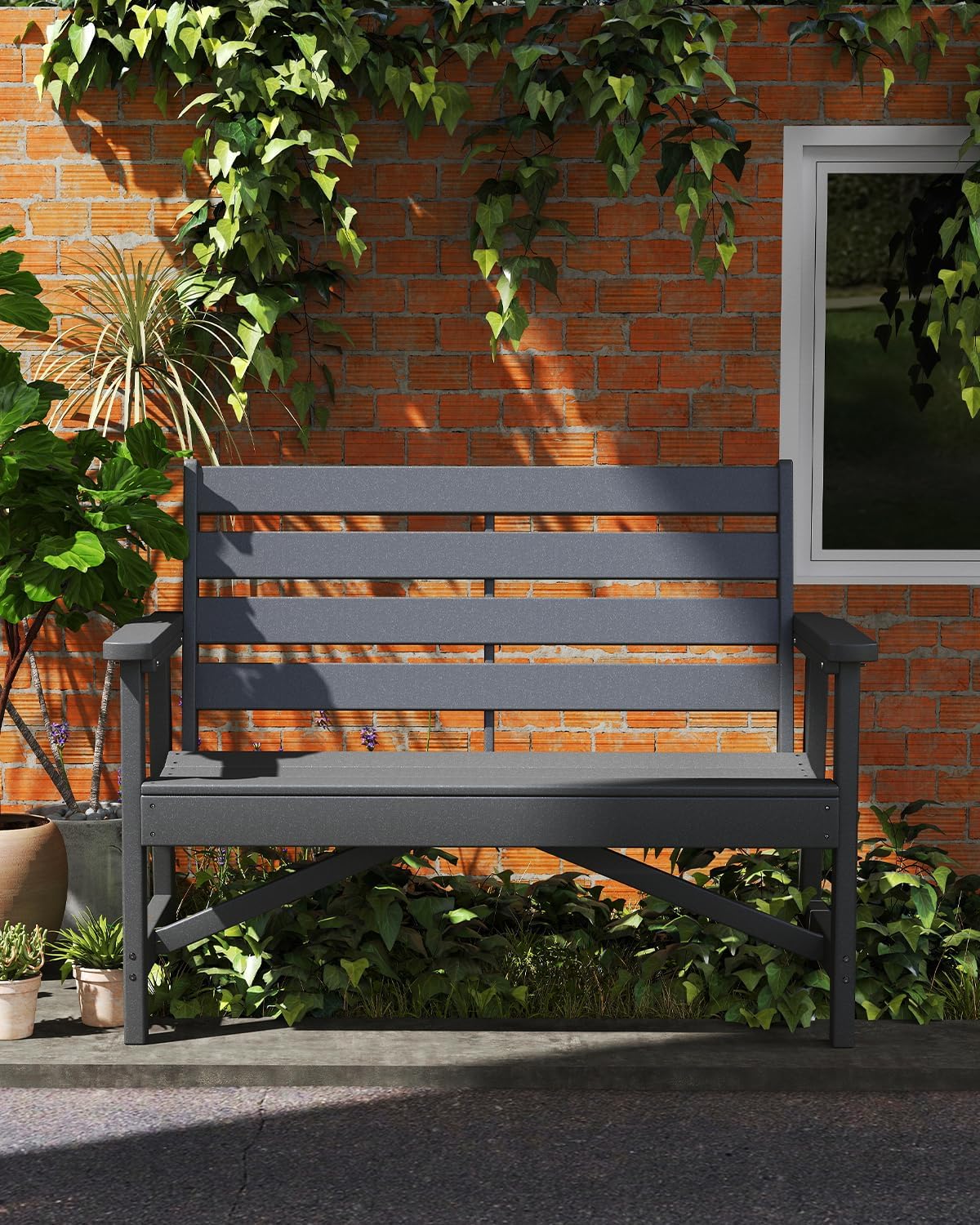 GREENVINES Outdoor Bench | HDPE | Garden Benches | All Weather | for Outdoors Patio Park Porch Outside Backyard | 2-Person | Grey