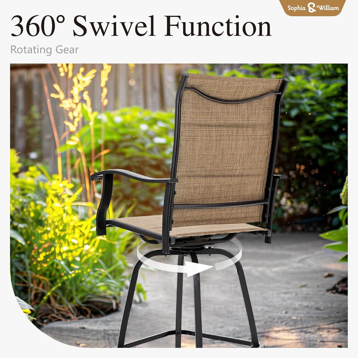 Sophia & William Outdoor Bar Set, Patio Bar Table and Chairs Set, Bar Height Patio Set - 4 x Swivel Bar Chairs(Brown-Padded), 1 x Rectangular Bar Table