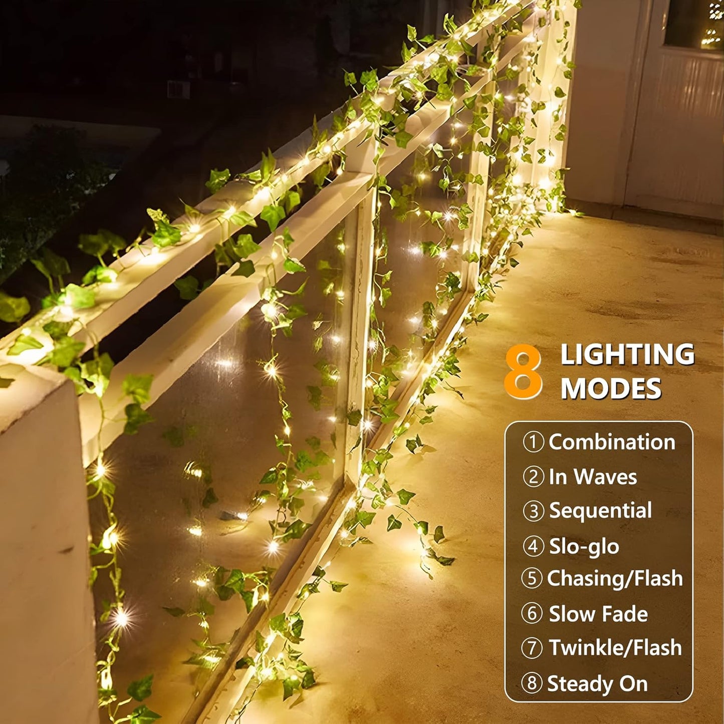 Brizled Solar Vine String Lights, 33ft 100 LED Solar String Lights, 8 Modes Artificial Ivy Leaf Solar Plant Vine Lights, Outdoor Ivy Fairy Lights for Outside Wedding Garden Fence Wall Hanging Decor