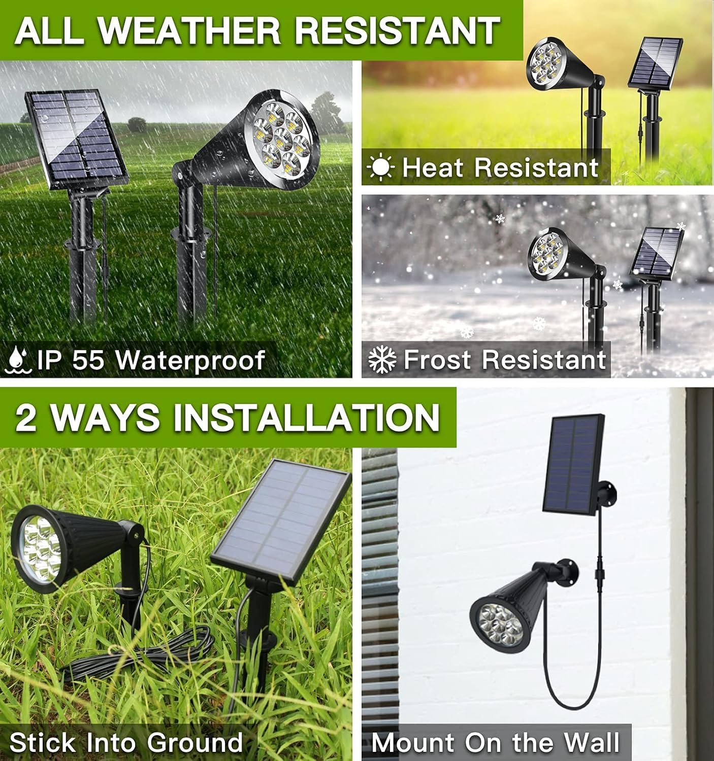 MEIHONG Split Solar Spot Lights - Warm White Solar Landscape Lights with Separate Panel for Garden Walkway (2 Pack)