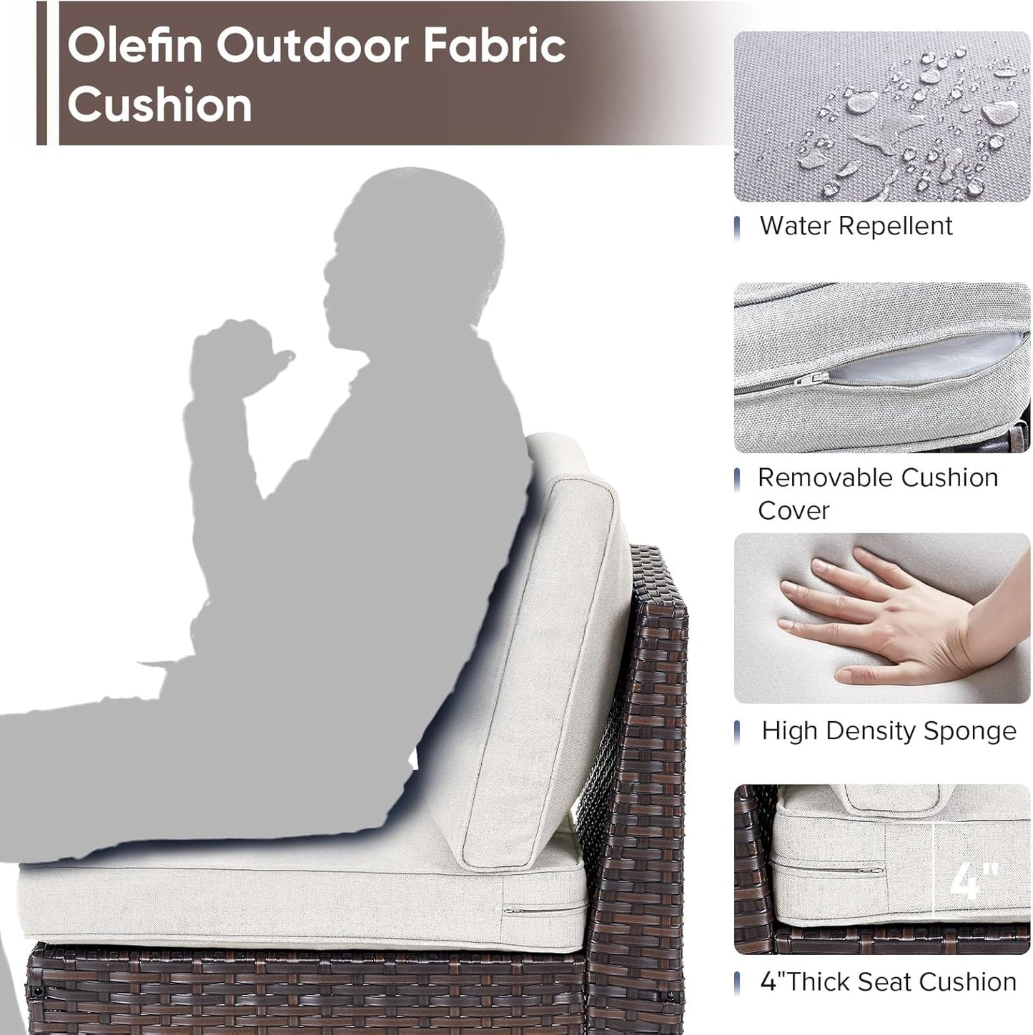 HUMMUH 8 Pieces Patio Furniture Set,Outdoor Modular Sectional Couch Chairs with Ottomans,All Weather PE Wicker Patio Conversation Sets for Garden Porch Backyard