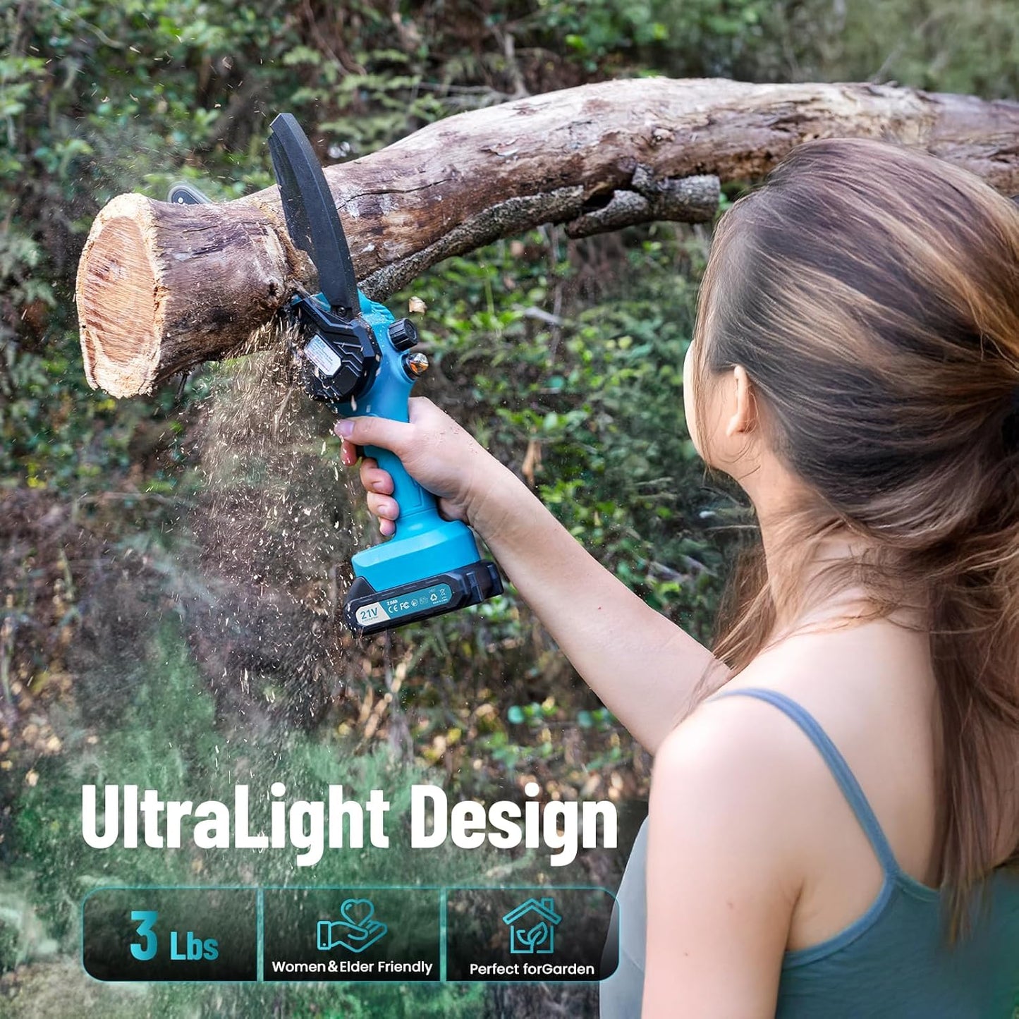 SEESII Mini Chainsaw 6 inch,Cordless Chainsaw w/ 2x2000mAh Batteries,Oiler System & Replacement Chain,Handheld Electric Chain Saw w/Safety Lock,Battery Powered Chainsaw for Wood Tree Cutting, CH600+