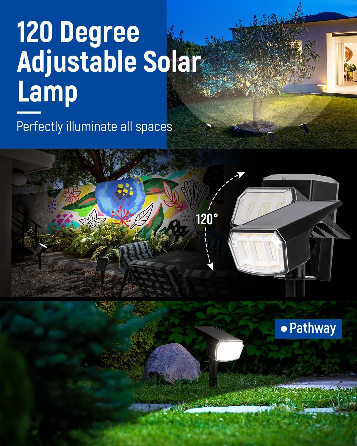 Solar Spot Lights Outdoor 63 LED 3 Lighting,Waterproof IP65 Modes Spotlights for Outside House Yard Garden Landscape Lights 4 Pack (Natural Light)