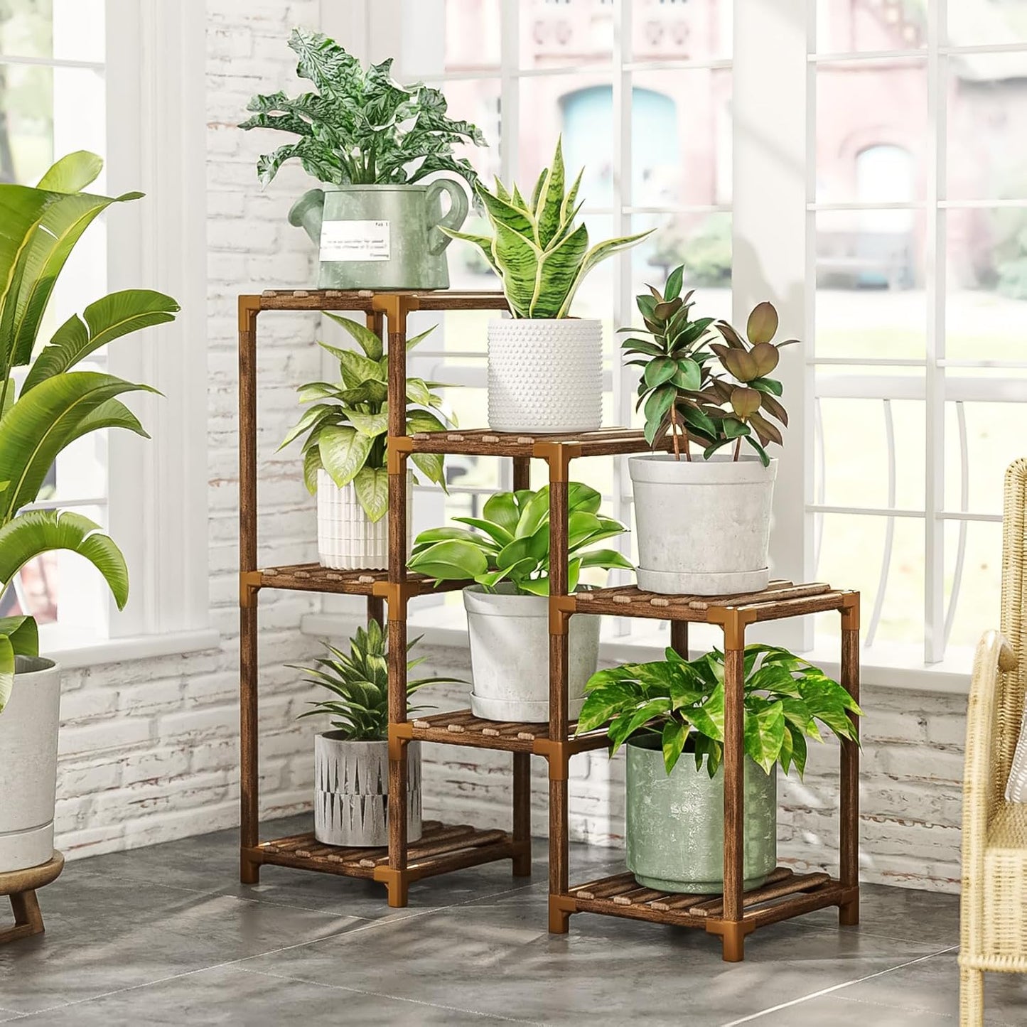 Plant Stand Indoor Outdoor Wood Plant Shelf for Multiple Plants Corner Plant Rack Window Flower Stand for Garden Patio