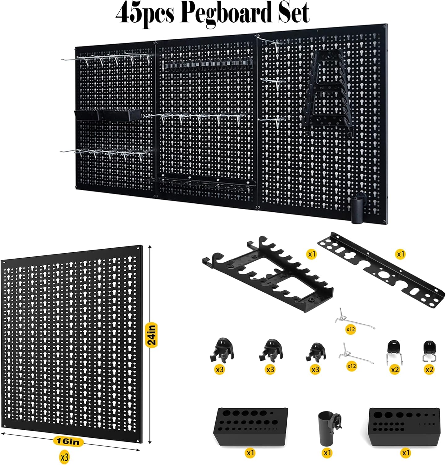 Ultrawall Peg Board Wall Organizer 4 ft. Metal Pegboard Garage Wall Pegboard Tool Storage Kit with Accessories for Garage, 45pcs
