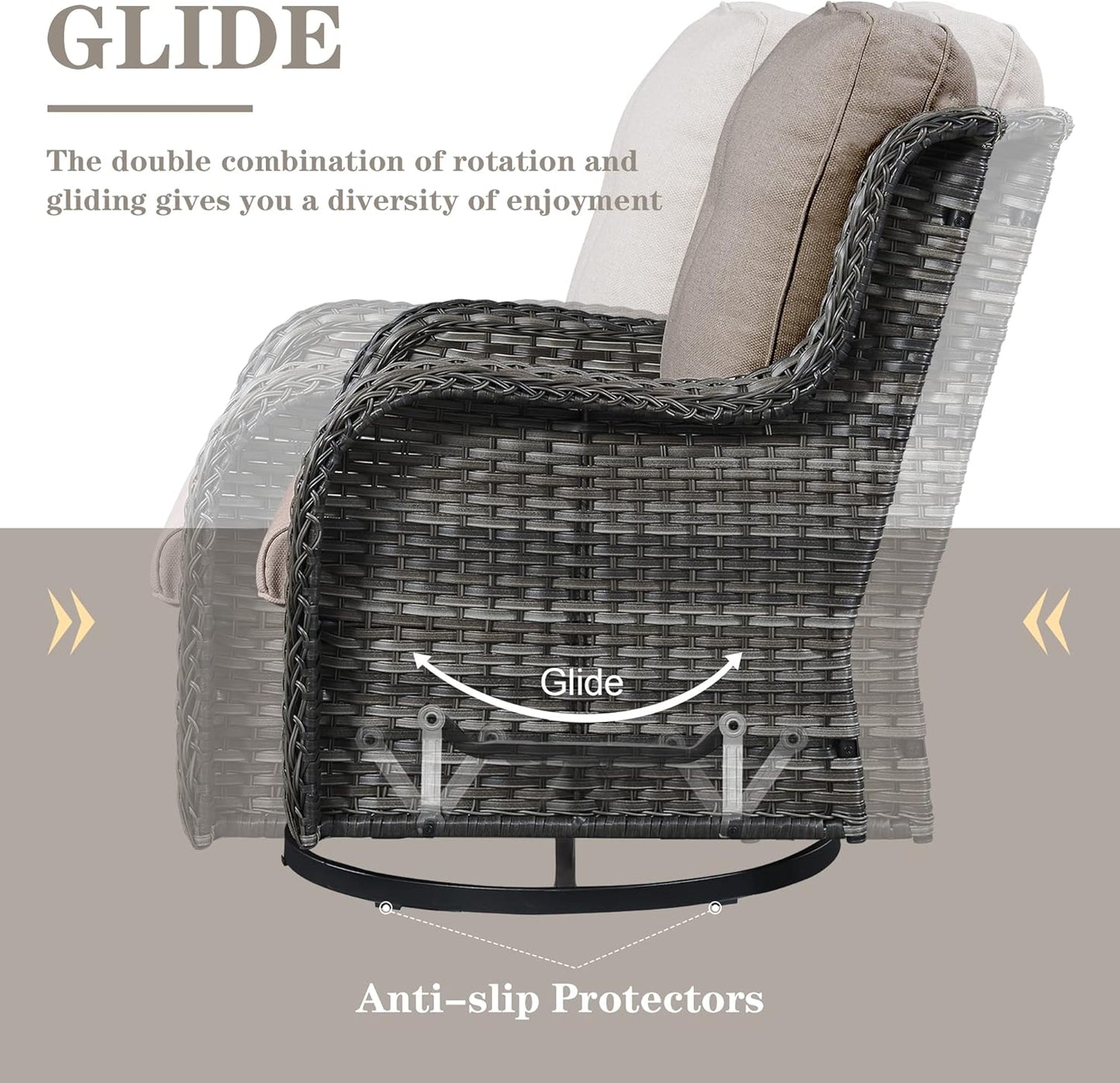 5 Pieces Patio Wicker Furniture Set - 4 Outdoor Swivel Rocker Glider Chairs with Propane Fire Pit Table, Patio Conversation Set Grey Cushion Perfect for Casual Gathering