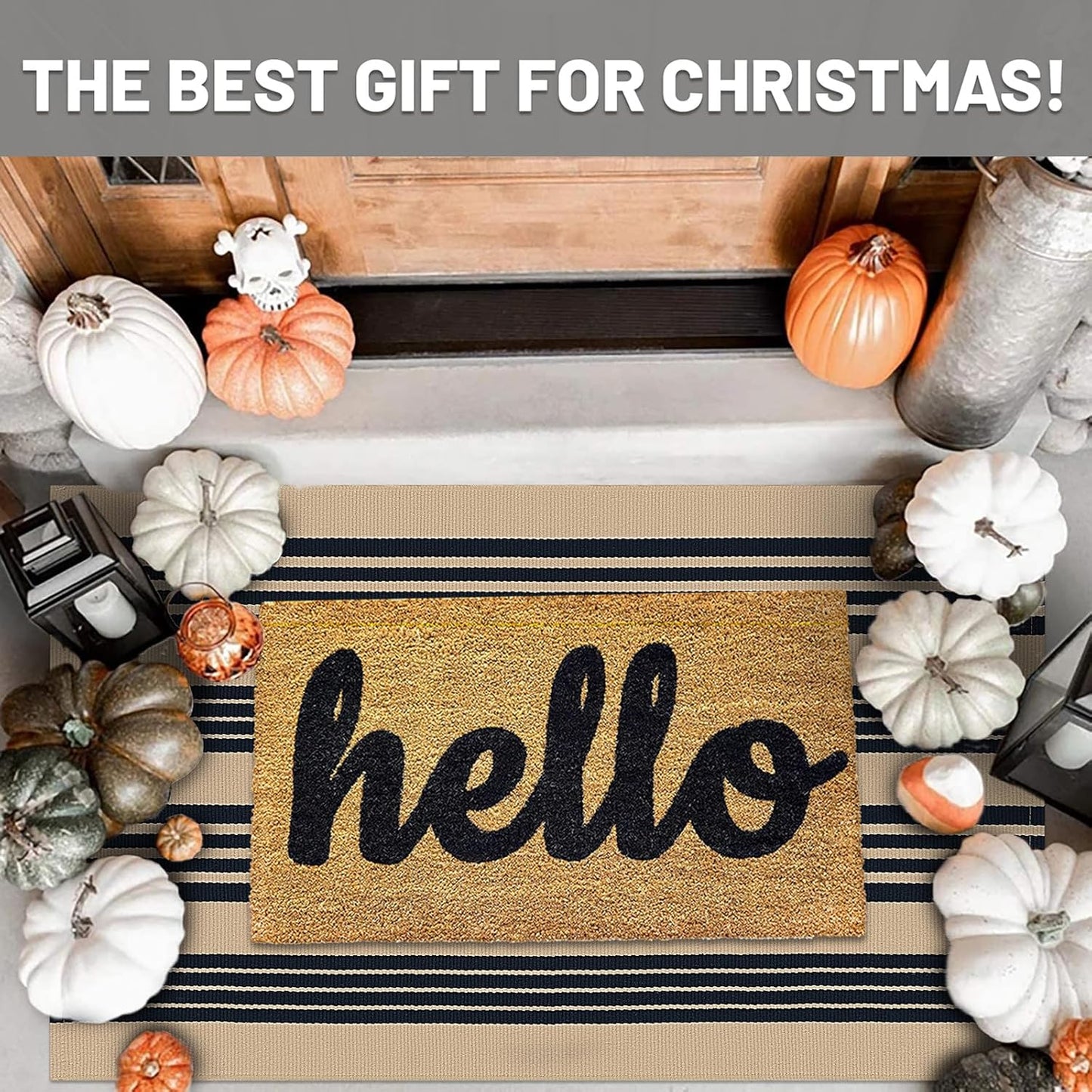 IOHOUZE Black and Tan Striped Rug 2.3'x3.6' Front Door Rugs Outdoor, Small Washable Area Rug for Front Porch, Spring Summer Welcome Mats Outdoor Indoor, Doormat for Entryway Porch Entrance