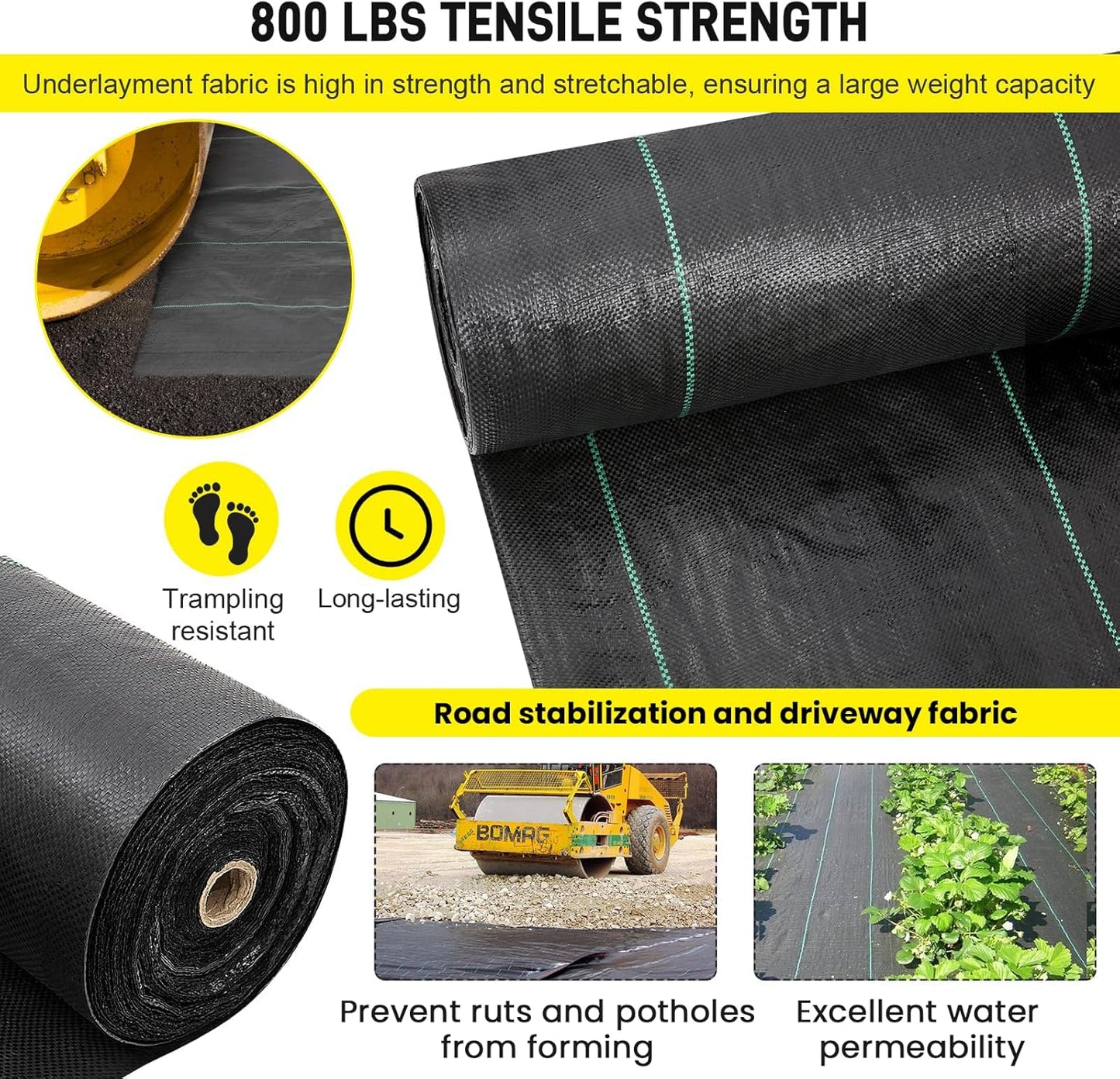 Doniks 13x115ft Driveway Fabric,5OZ Commercial Heavy Duty Weed Barrier Fabric, Garden Landscape Fabric,French Drain Fabric for Erosion Control,Landscape Fabric,Weed Barrier,Construction Projects