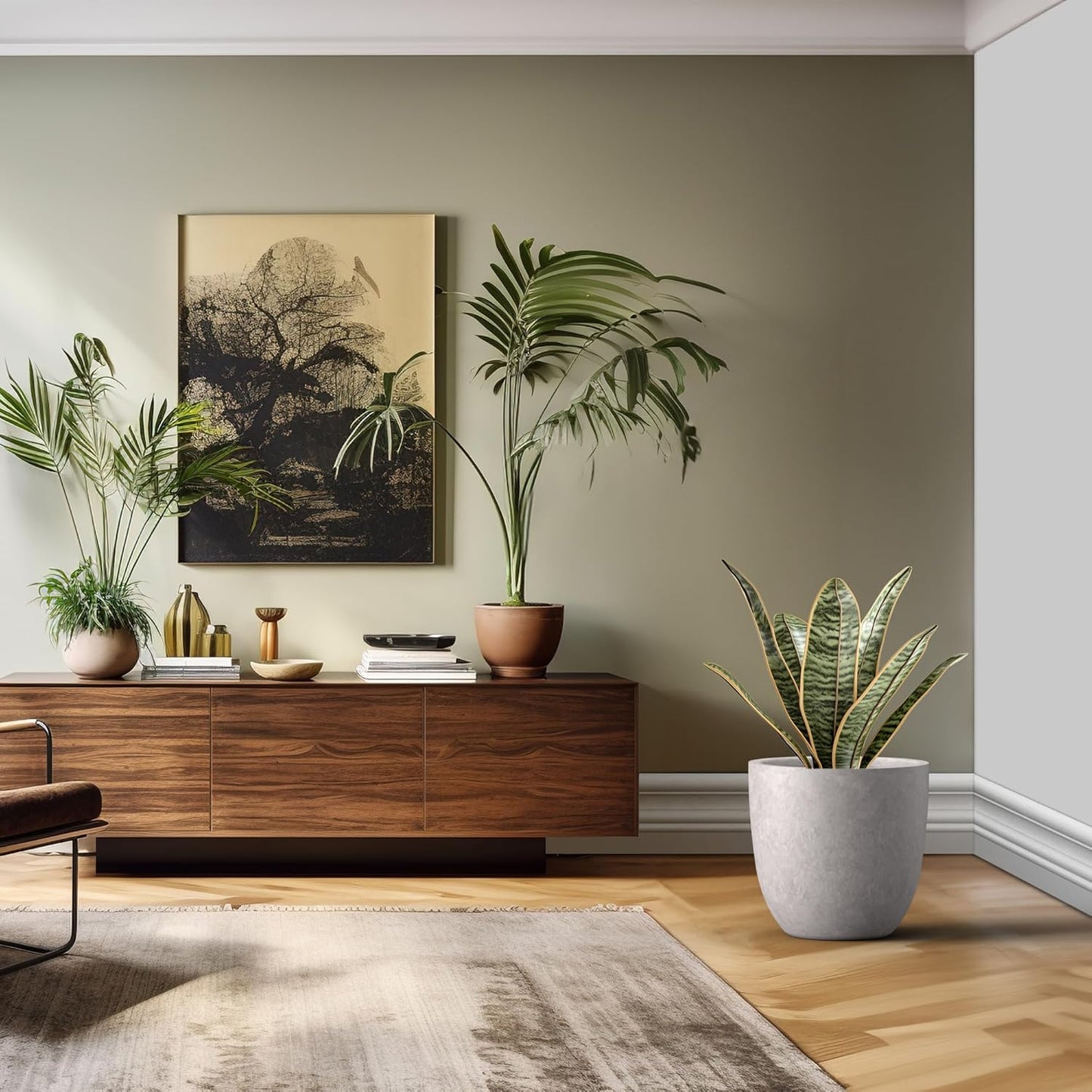 Kante 18 Inch Dia Round Concrete Planter, Indoor Outdoor Large Plant Pot with Drainage Hole and Rubber Plug for Home Patio Garden, Light Gray