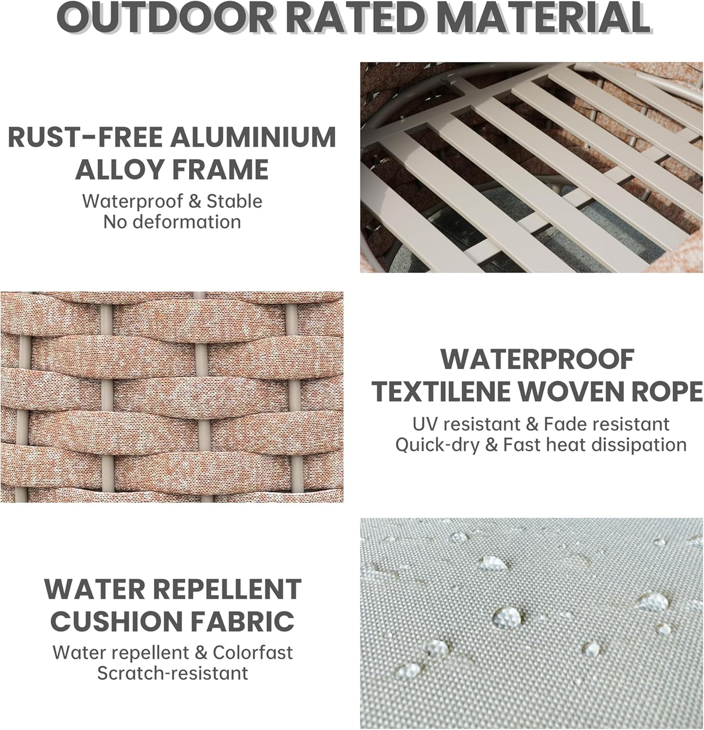 3 Pieces Porch Furniture Set: Aluminum Patio Conversation Sofa Set - Assembled Couch Armchair Table Set Cushioned - Hand Woven Rope Chair Set 400 LBS All Weather for Indoor Deck Balcony Hotel