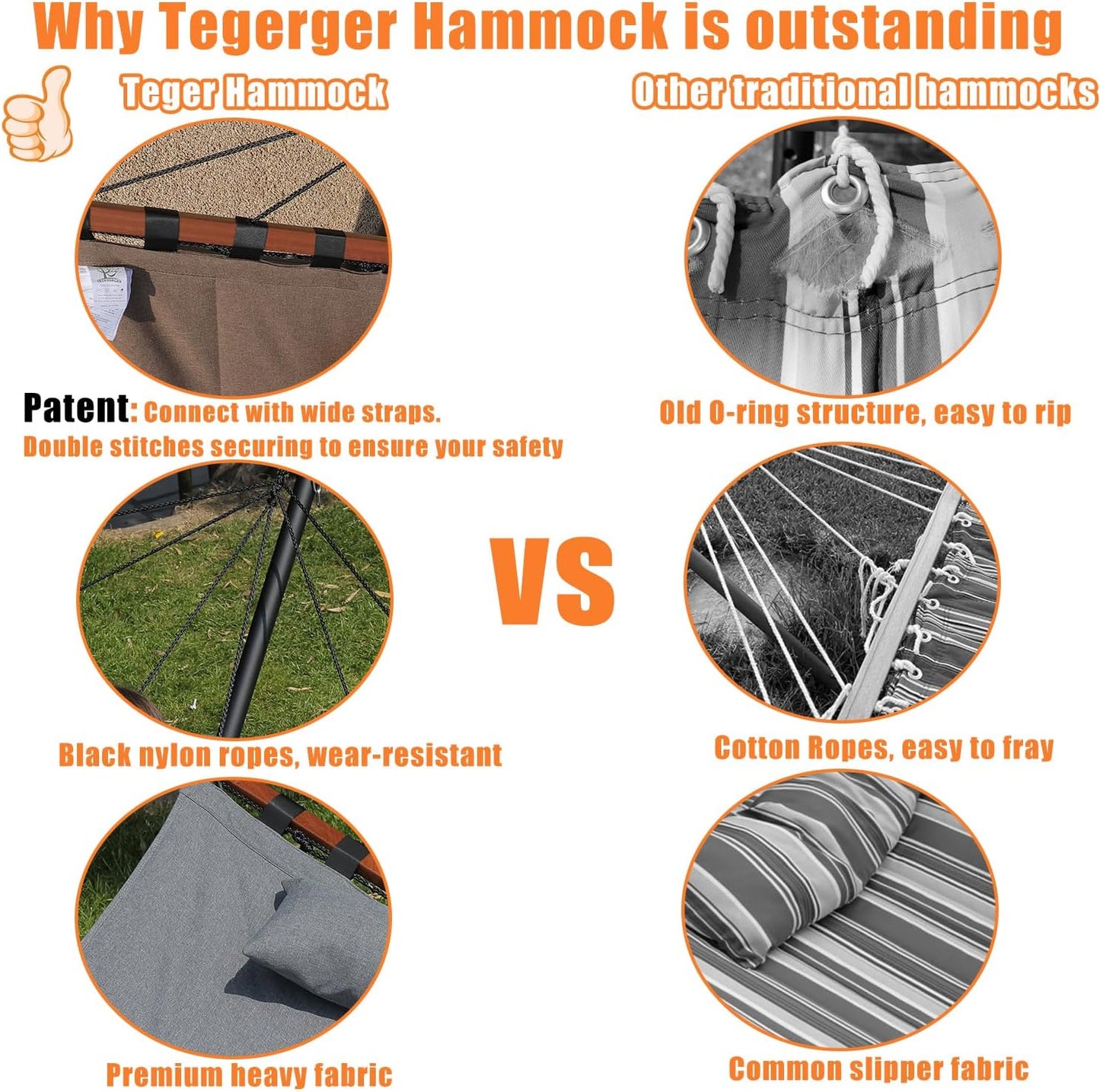 TegerDeger 12FT 2 Person Hammock with Stand Included 55 x 79IN Large Hammock 450LB Capacity with Hardwood Spreader Bar & Nylon Rope for Outside, Patio, Garden, Backyard, Beach, Poolside - Dark Green