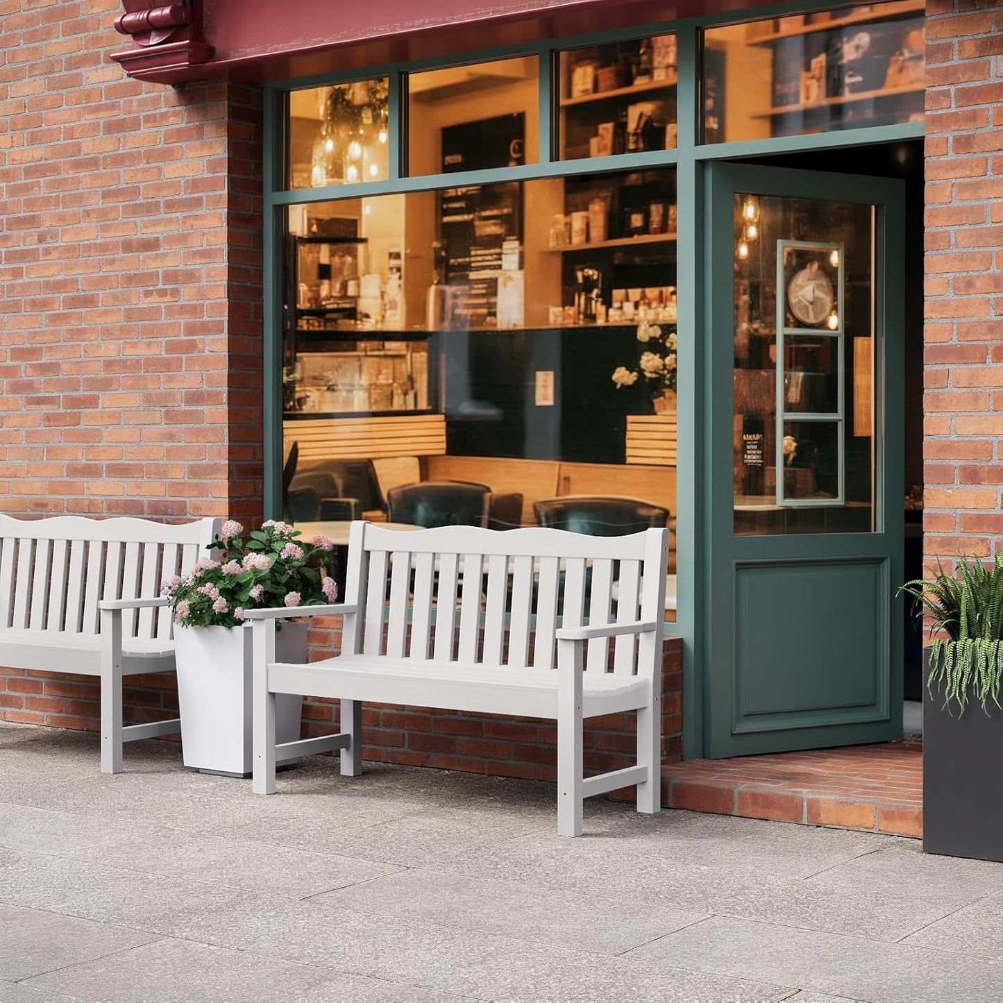 Garden Benches Set of 2, All-Weather HIPS Outdoor Bench with 800 lbs Weight Capacity, Never Rot or Fade, for Garden, Porch, Backyard, and Park, White