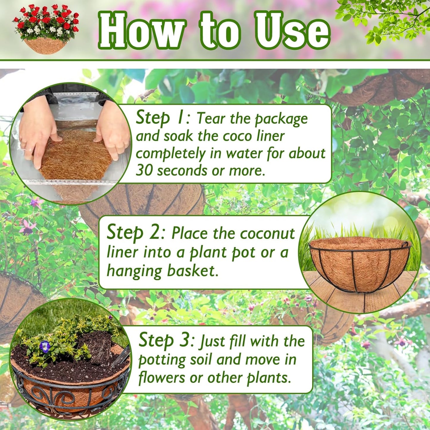 Halatool 4PCS 18 Inch Coconut Liners - 100% Natural Coco Fiber Round Liners for Planters, Flowers, Vegetables