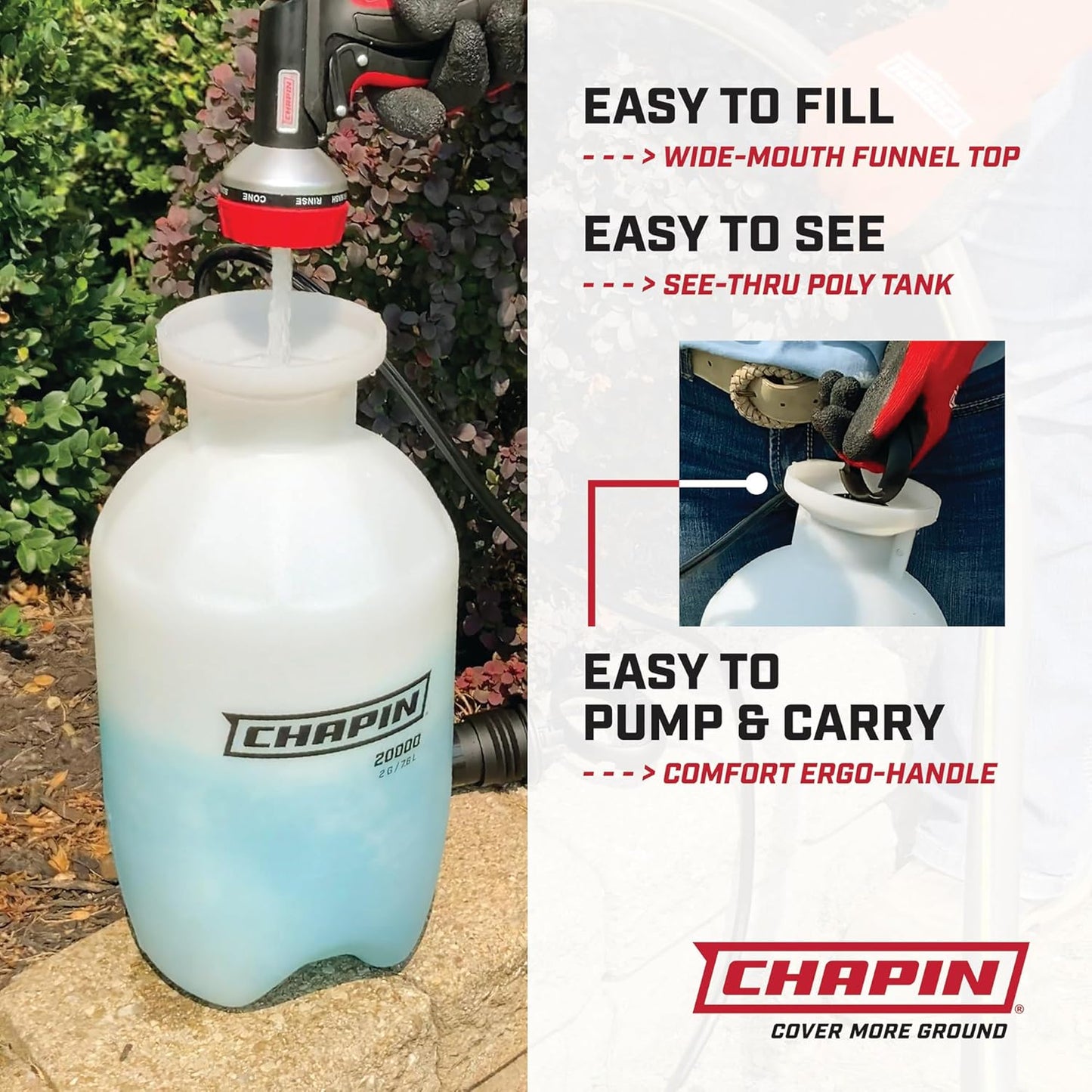 Chapin 20002 Made in USA 2 -Gallon Lawn and Garden Pump Pressured Sprayer, for Spraying Plants, Garden Watering, Lawns, Weeds and Pests, Translucent White