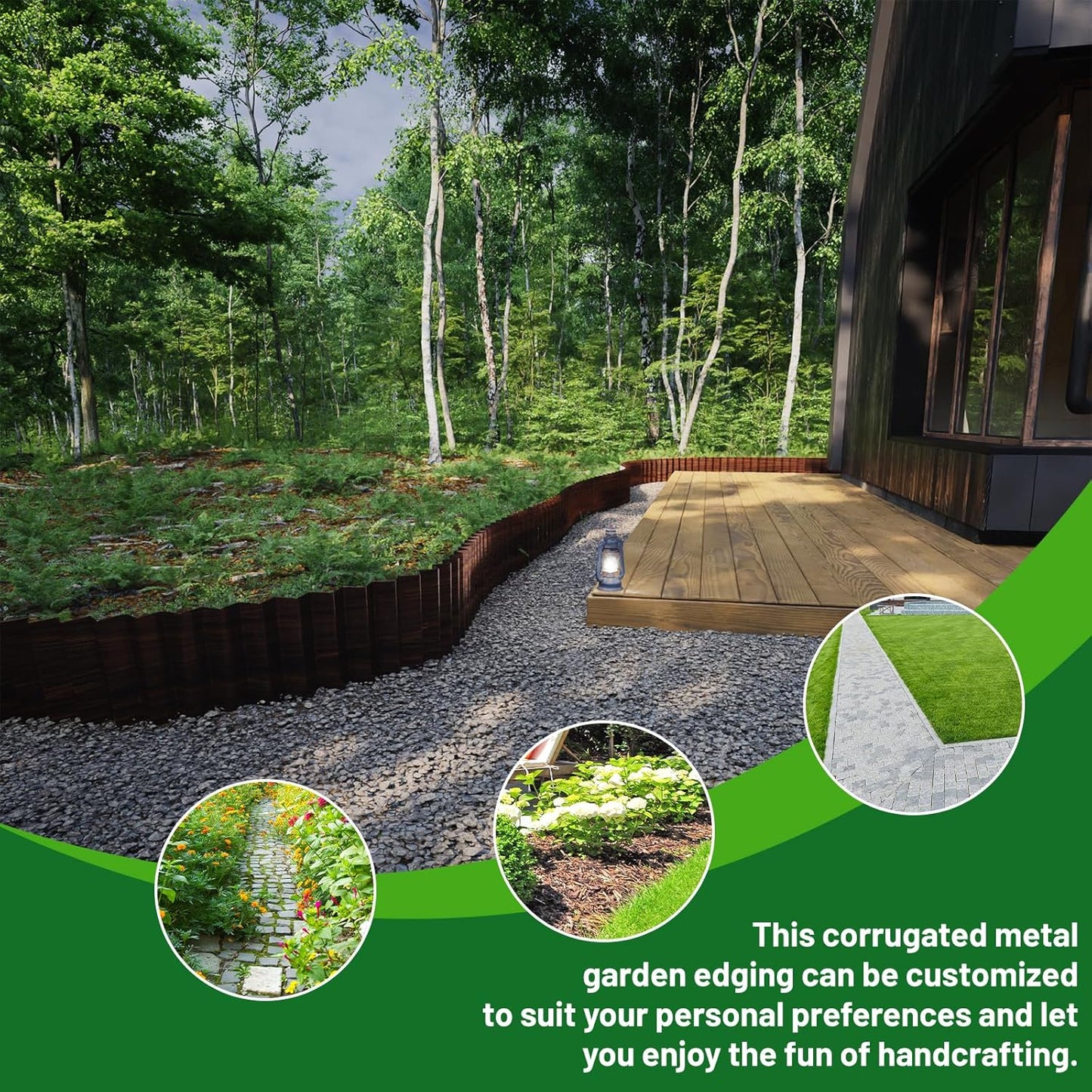 SnugNiture Corrugated Metal Garden Edging,12" x 20' Sturdy Lawn Edging Border,Landscape Edging Border for Lawn, Flower Bed,Garden and Yard(Brown)