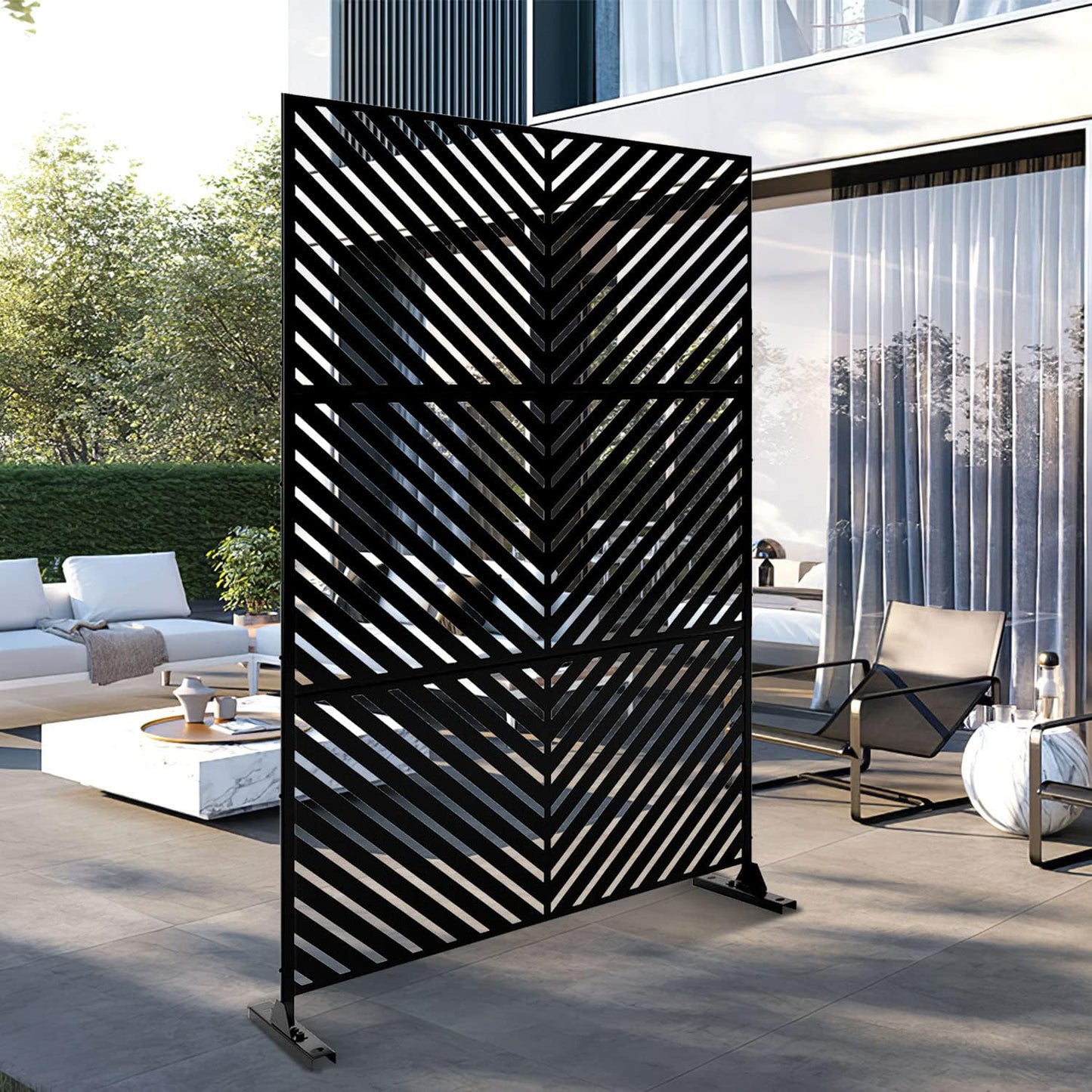 Metal Privacy Screen Outdoor 72" H×47" W,Freestanding Decorative Privacy Screen for Balcony Yard&Garden,Privacy Fence-Black&Arrow