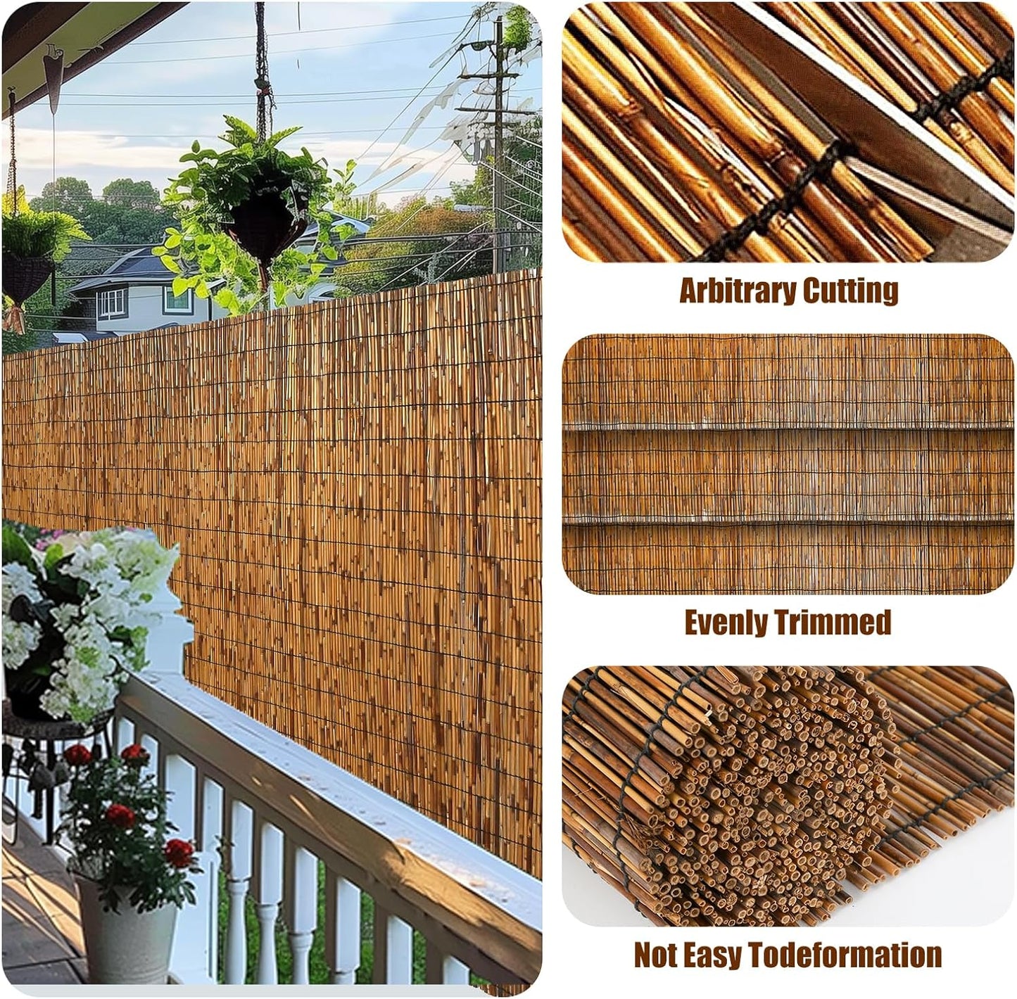 Natural Reed Fencing, Eco-Friendly Reed Fence, 3.3 feet High x 13.1 feet Long, Reed Screen for Backyard Patio Garden and More,Brown