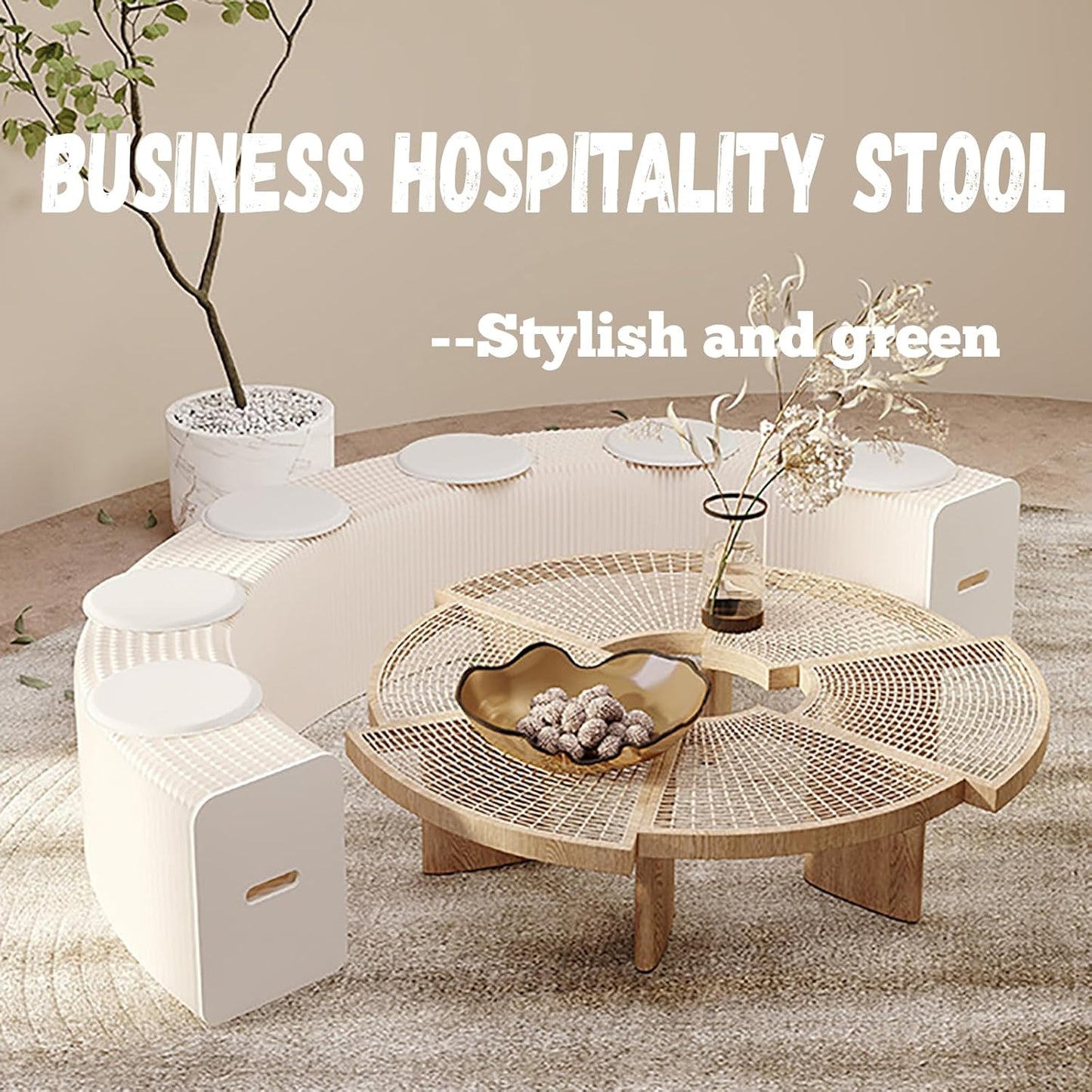 Foldable Kraft Paper Stool, Honeycomb Accordion Folding Bench, Collapsible Paper Stool for Small Spaces, Portable Footrest and Side Table for Living Room and Office,White-30×30×600cm