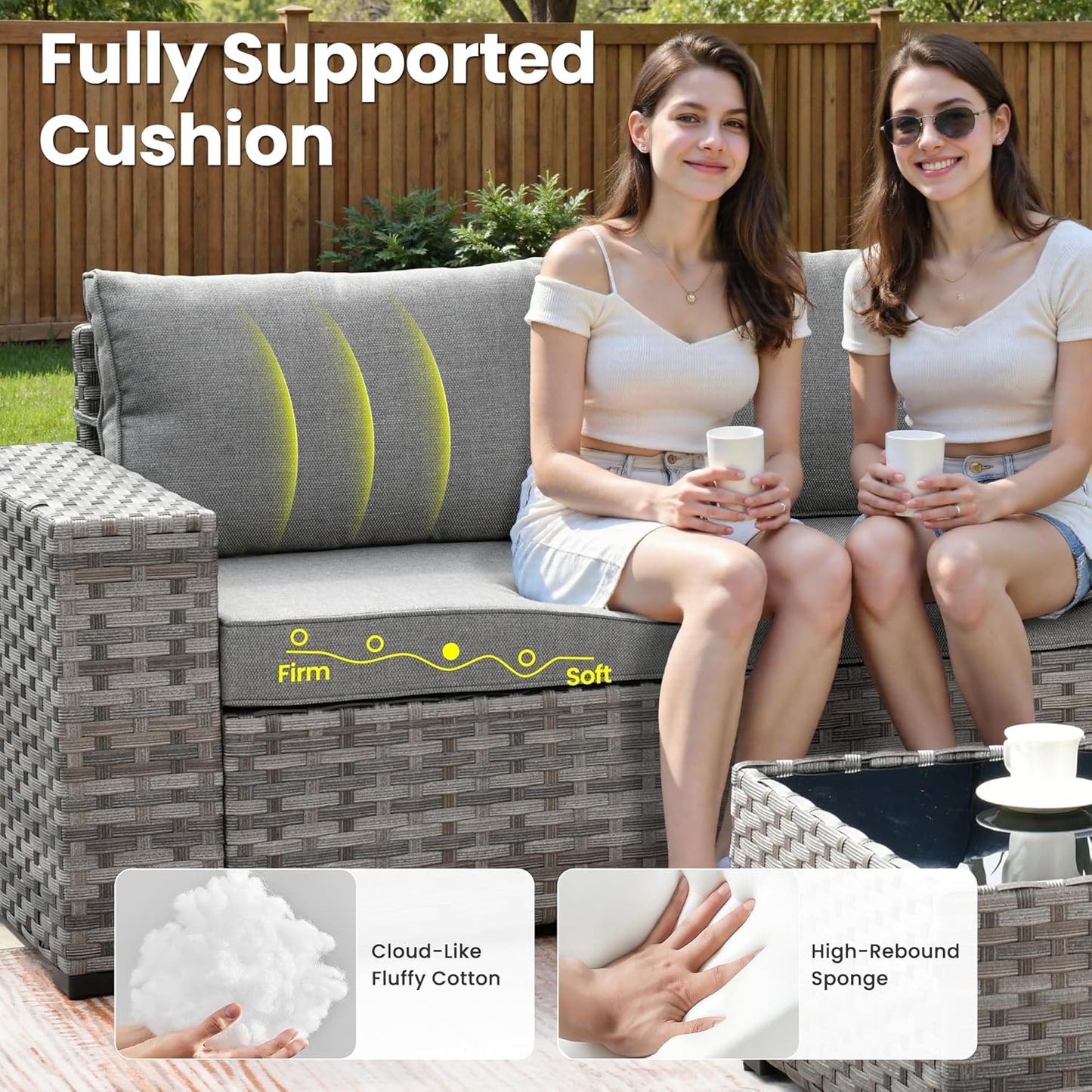 ovios 8 Pieces Patio Furniture Set, Outdoor Wicker Sectional Sofa with Swivel Chair Coffee Table, Modern Modular Deep Seat Rattan Couch Conversation Sets, Dark Grey