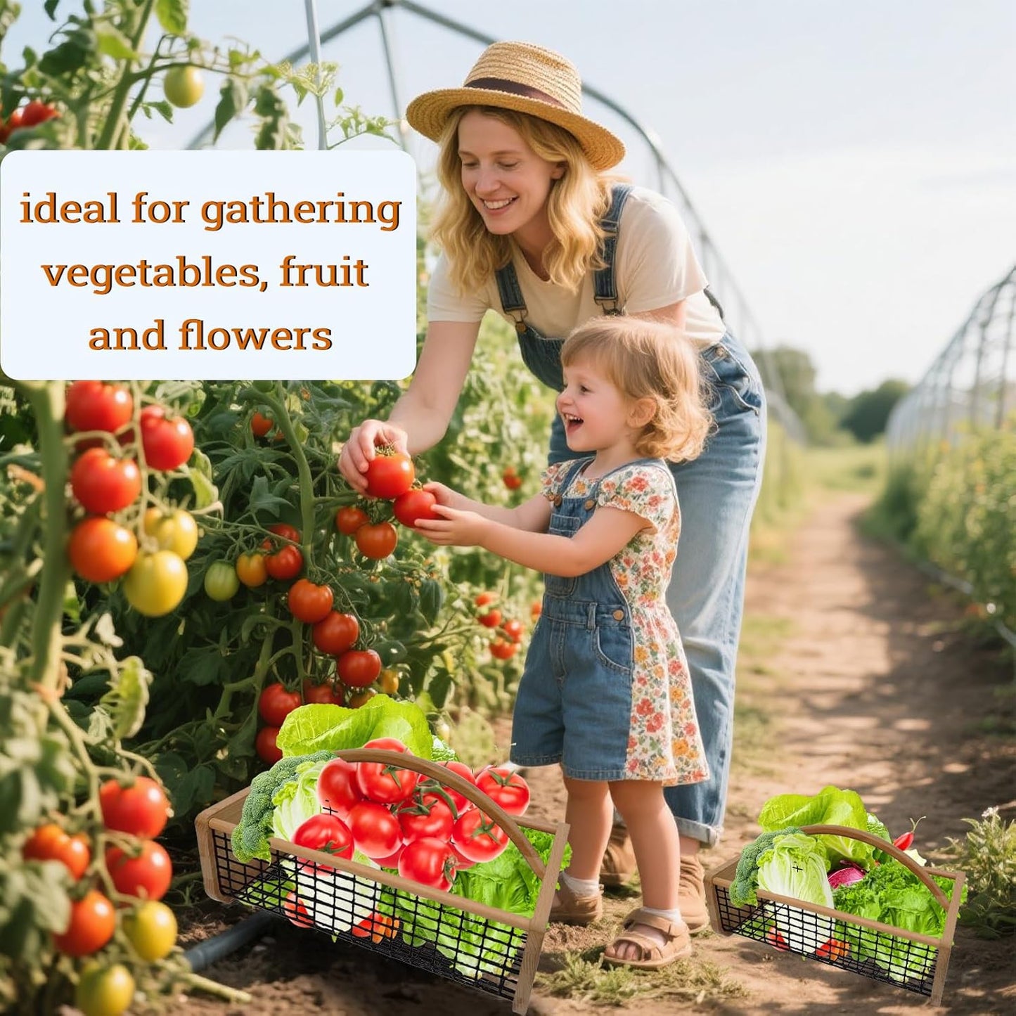 2pcs Garden Hod Harvest Basket, Durable Wooden Gardening, Supply Suitable For Kitchen, Picnic And Outdoor Picking