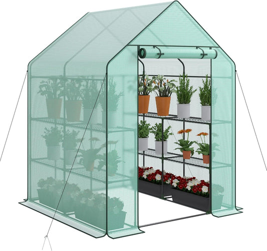 Nova Microdermabrasion Walk-in Greenhouse for Outdoors, 57 x 57 x 77 inch, Portable PE Cover Greenhouse with Anchors and Ropes Indoor Outdoor-3 Tier 8 Wired Shelves Plant Gardening Hot House