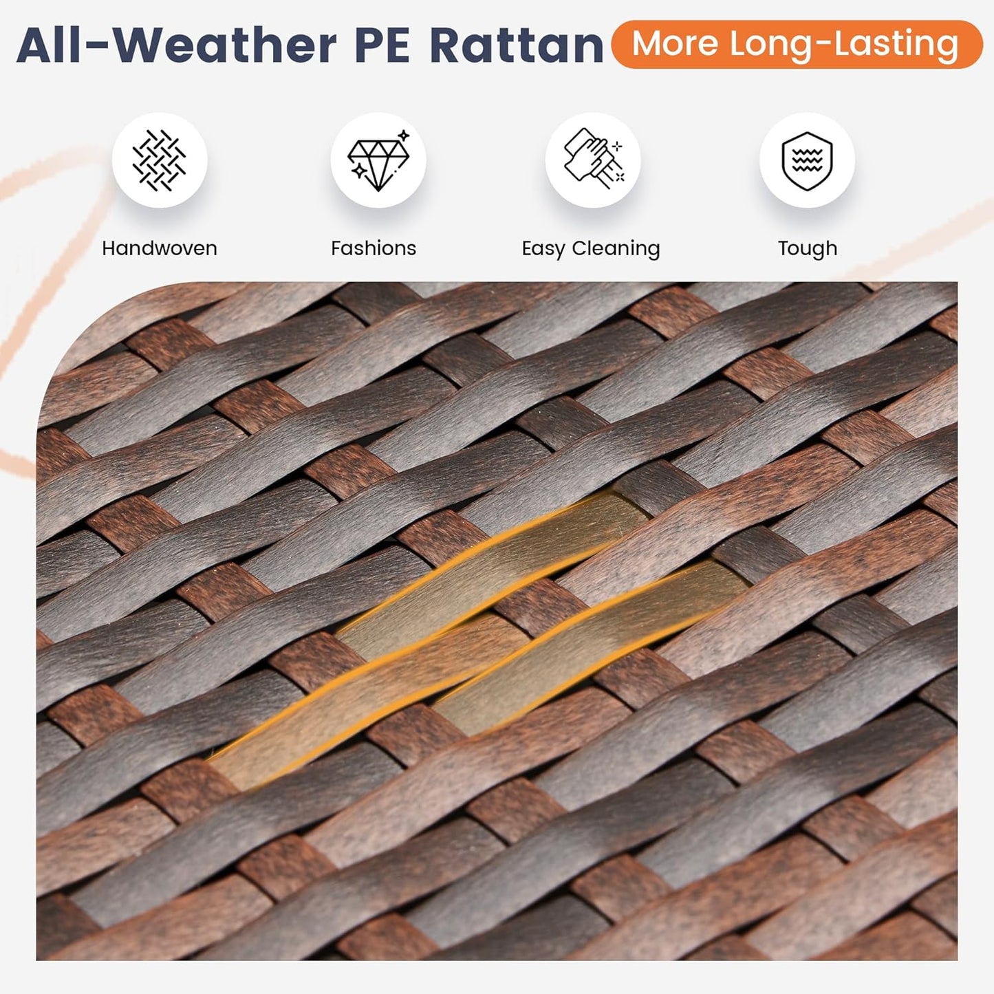 UDPATIO Patio Furniture Set with Fire Pit Table, 8 Inch Armrest Outdoor Sectional Sofa, 7 Piece Wicker Outdoor Furniture Conversation Sets with Waterproof Cover for Backyard Deck(Brown/Khaki)