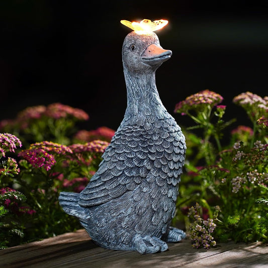 Solar Garden Statue Goose Figurine – Outdoor Decoration with Butterfly for Garden Yard Lawn Home Decor Outside : Unique Gifts for Mom Grandma