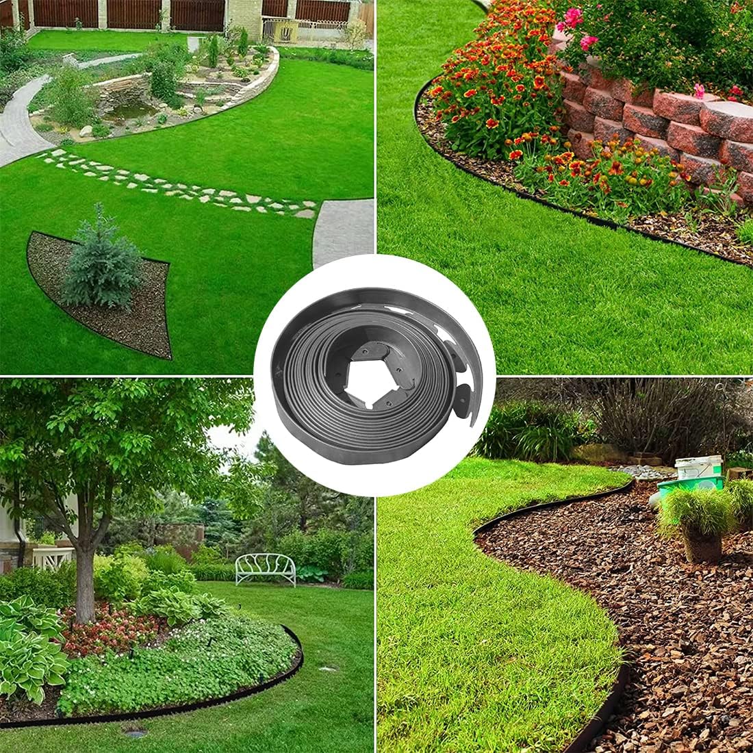 Landscape Edging 33ft,Garden Borders Edging [Extra Tall 4IN ] with 30pcs Spikes,Lawn Edging Kit Flexible Mini Plastic Fence for Grass Yard Flower Bed -Grey