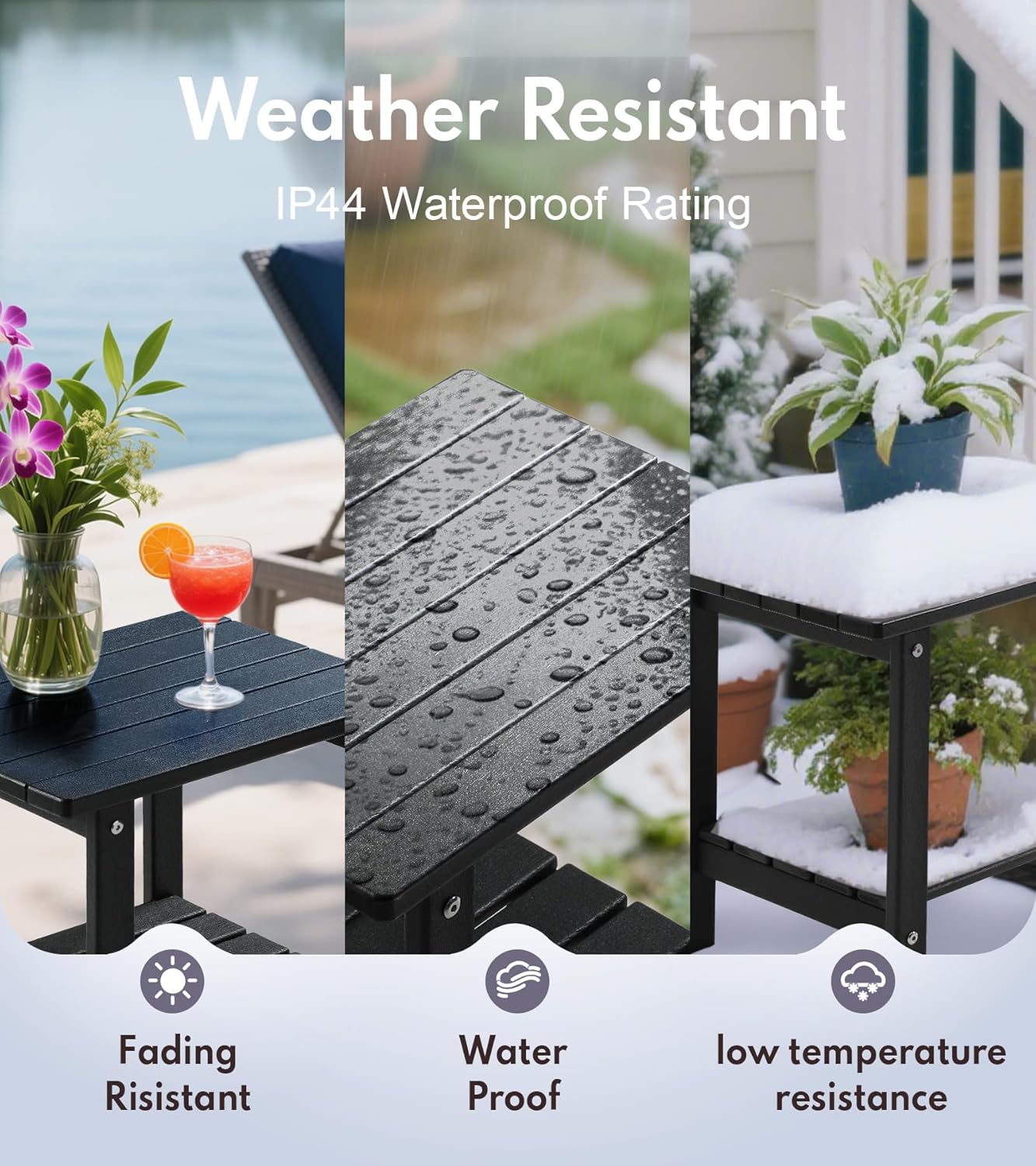 PASAMIC 2-Tier Adirondack Square Side Table, 17" HDPE Outdoor Side Tables, Weather Resistant End Table for Patio, Backyard, Pool, Indoor Companion, Beach, Easy Maintenance (Black)