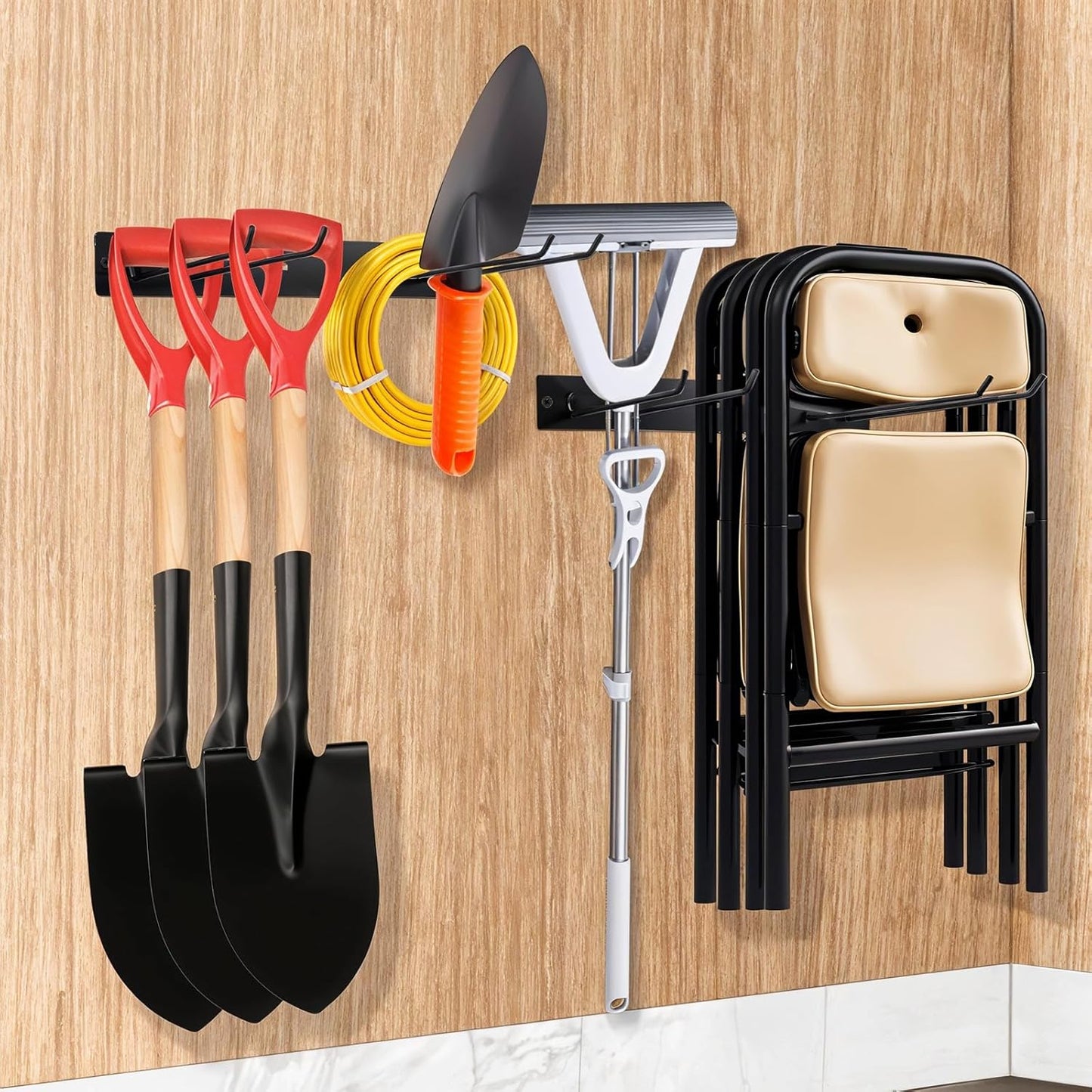 ﻿Folding Chair Storage Rack for Chair Organization and Garage Wall Mount Storage, Garden Tool Rack Organizer (2 Pack)