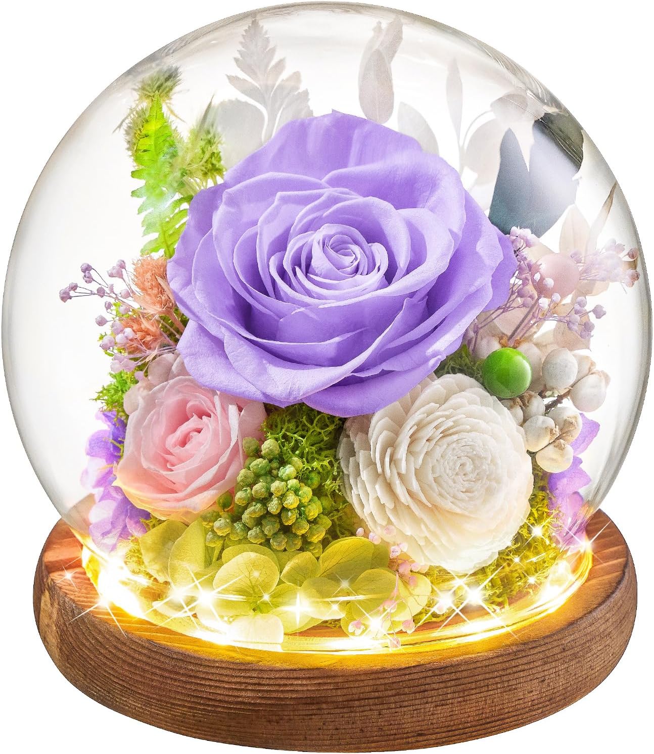 Preserved Flowers Rose Birthday Gifts for Women, Forever Flowers in Glass Ball, Long-Lasting for Mom Her Wife Grandma Anniversary Valentines (Light Purple)