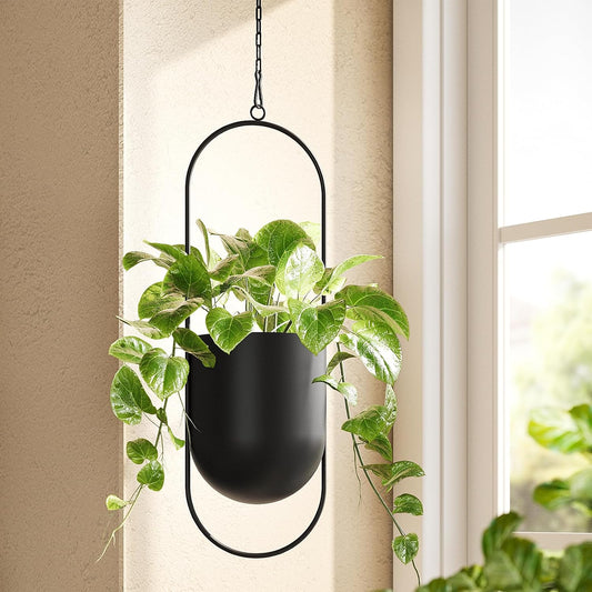 Bamworld Hanging Planters for Indoor Outdoor Plants Metal Hanging Pots for Plants 5.5 Inch Hanging Baskets Window Plant Hanger Ceiling Hanging Flower Pots with Chain for Wall Decor Garden(Black)