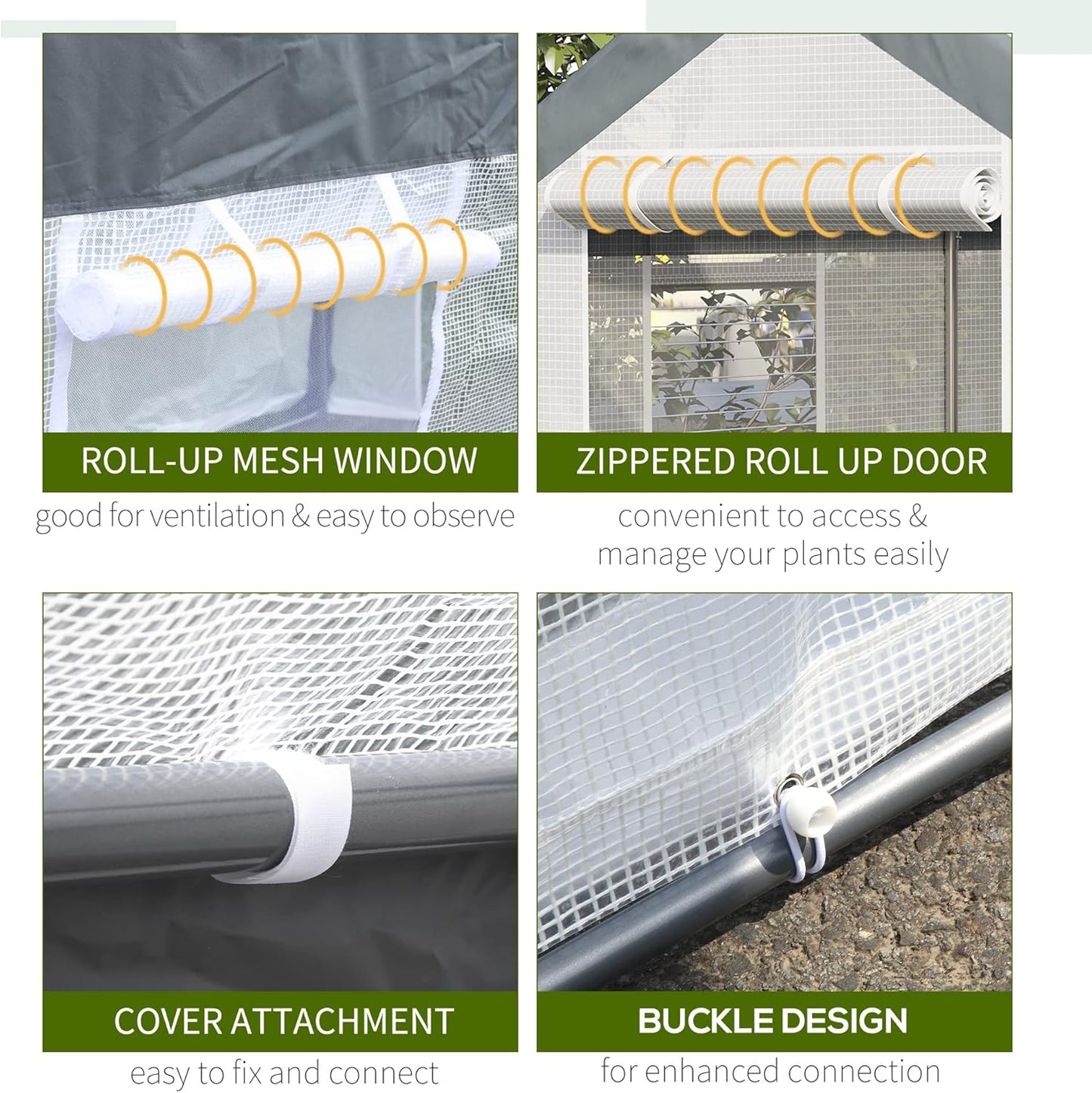 Outsunny 10' x 7' x 7' Greenhouse, Walk-in Outdoor Tunnel Green House with PE Cover, Steel Frame, 2 Roll-Up Zipper Doors & 4 Windows for Flowers, Vegetables, Tropical Plants, White