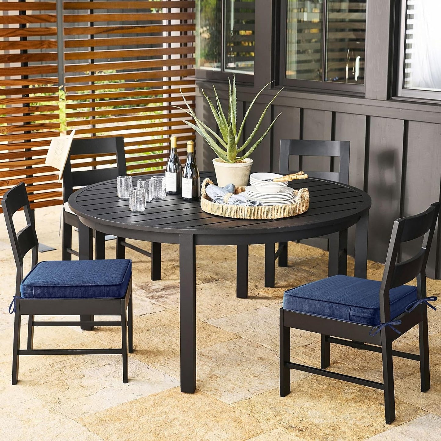 Outdoor Square Corner Seat Cushion, 19"x19"x3", Set of 4, Non Slip Seat Cushion Pads with Removable Cover for Patio Furniture, Garden Yard Lawn, Navy